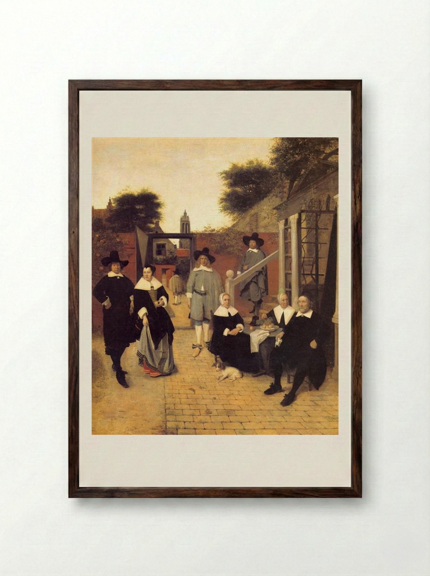 Portrait of a Family in a Courtyard - Pieter de Hooch - Framed Print Dark Wood
