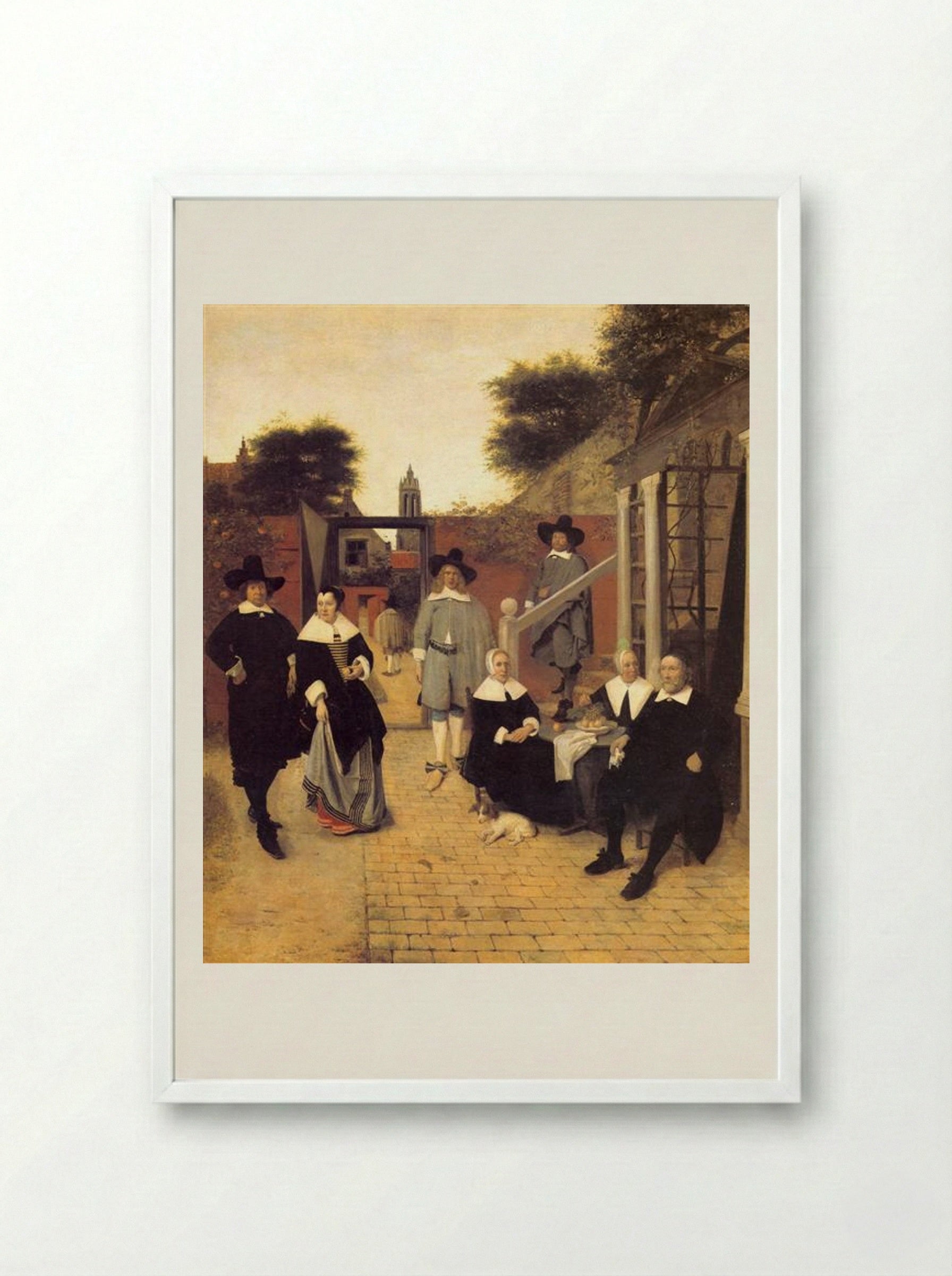 Portrait of a Family in a Courtyard - Pieter de Hooch - Framed Print White