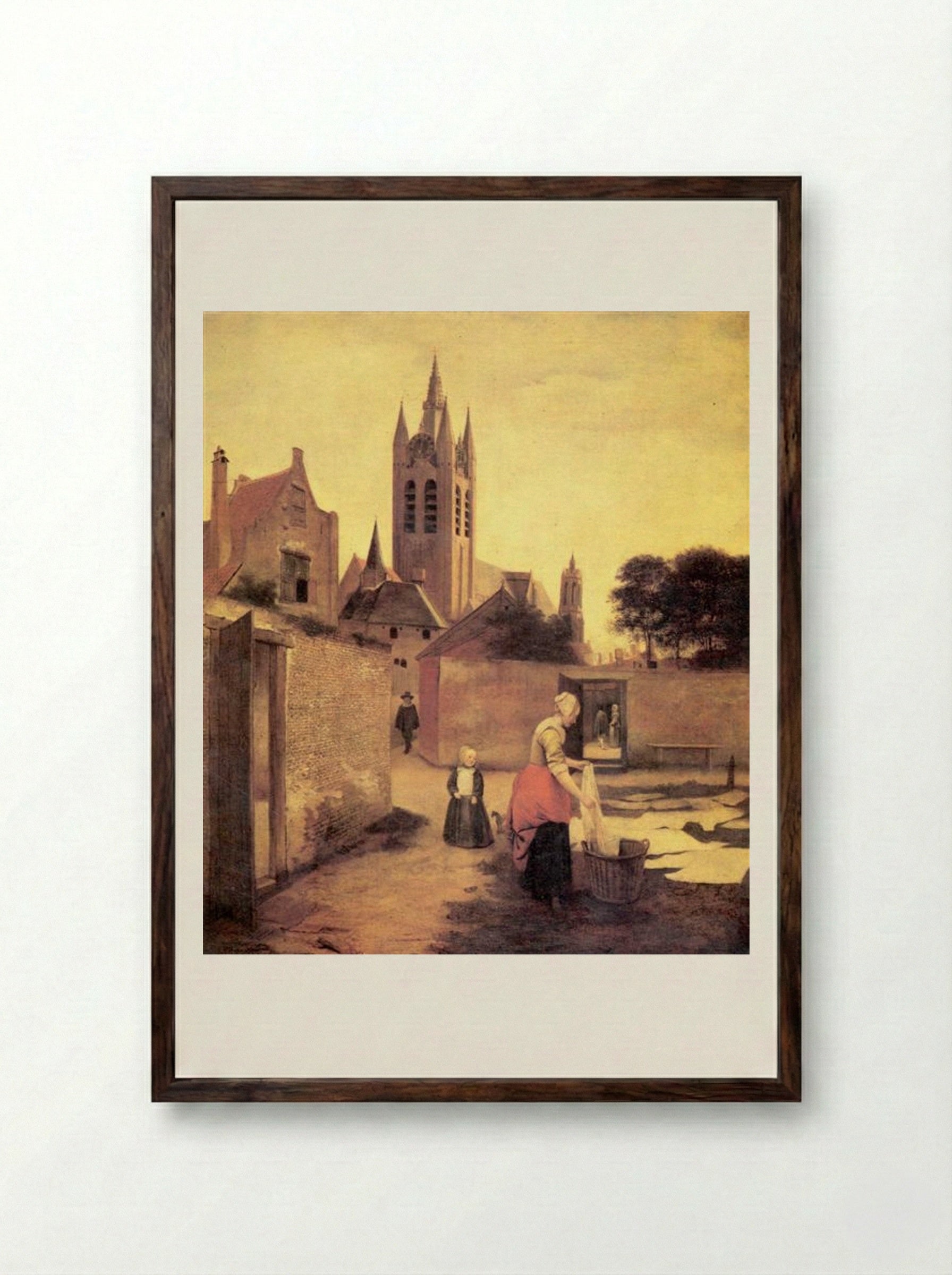 A Woman and a Child on a Bleichwiese - Pieter de Hooch - Framed Print Dark Wood