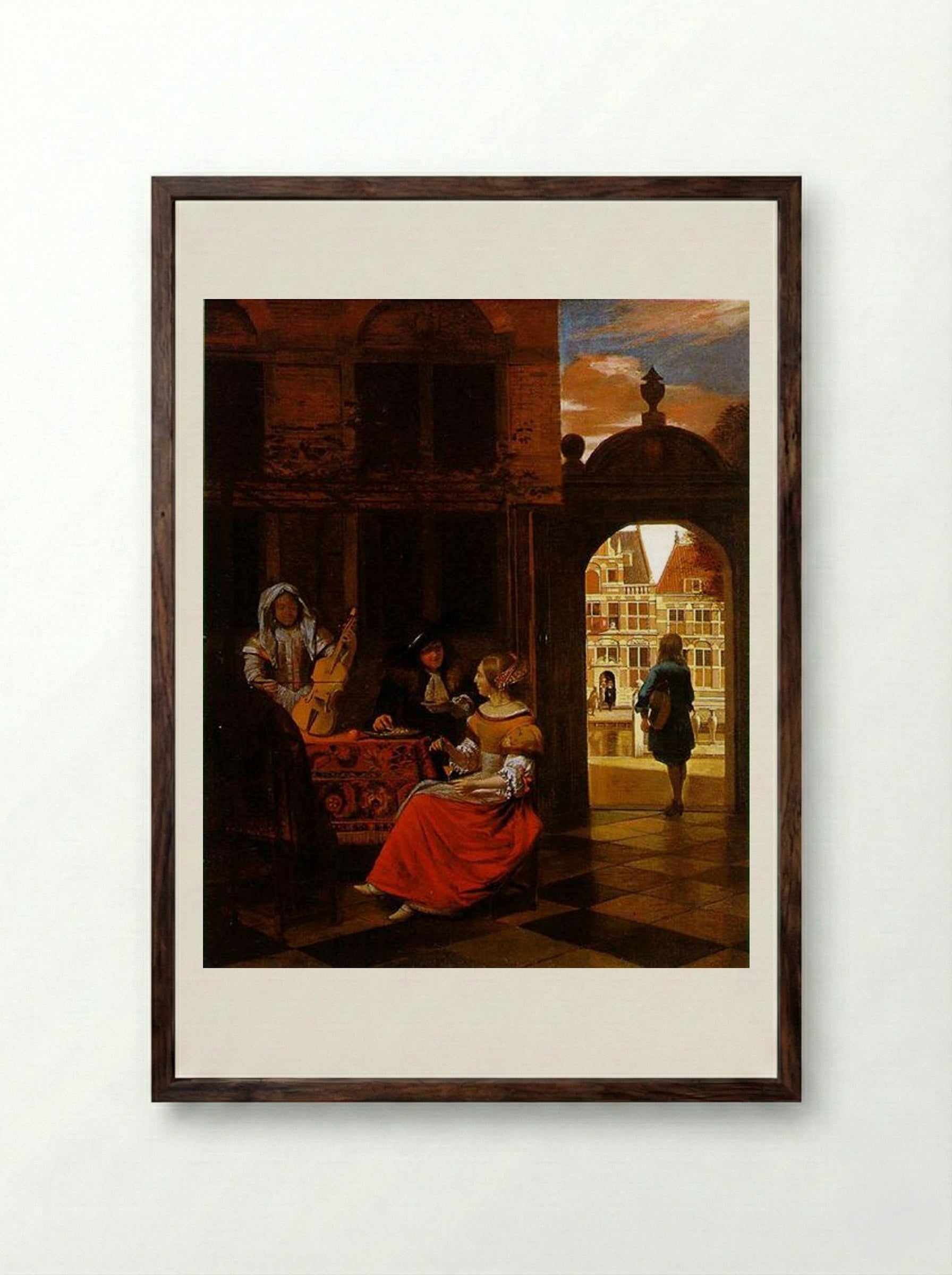 A Musical Party - Pieter de Hooch - Framed Print Dark Wood