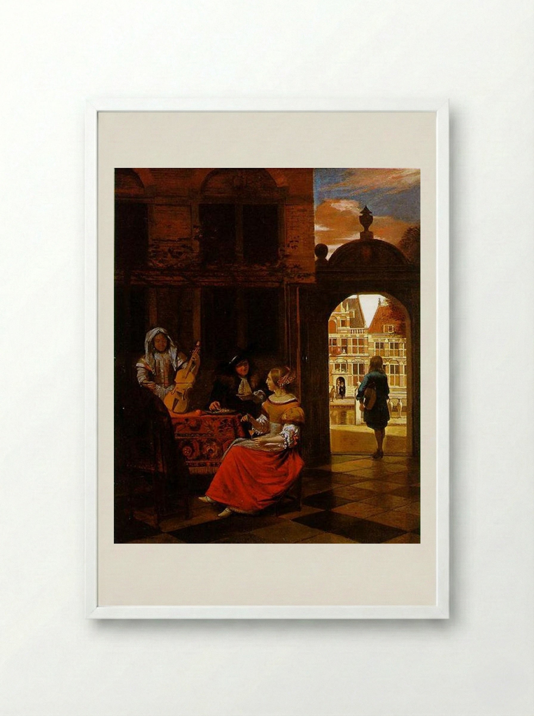 A Musical Party - Pieter de Hooch - Framed Print White
