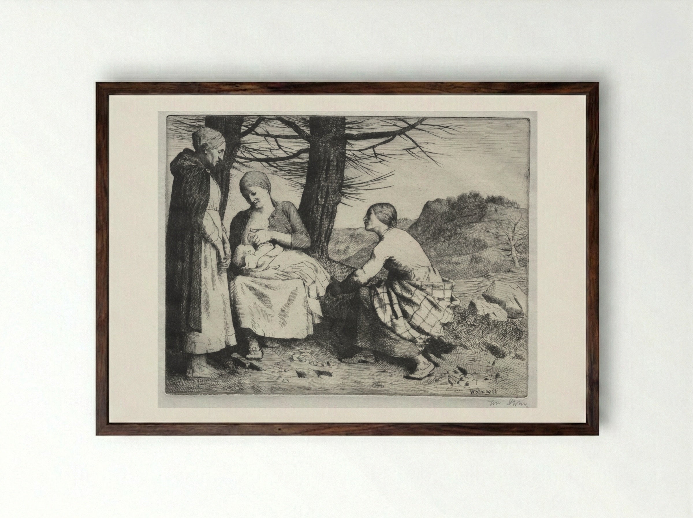 Woman and Child - William Strang - Framed Print Dark Wood
