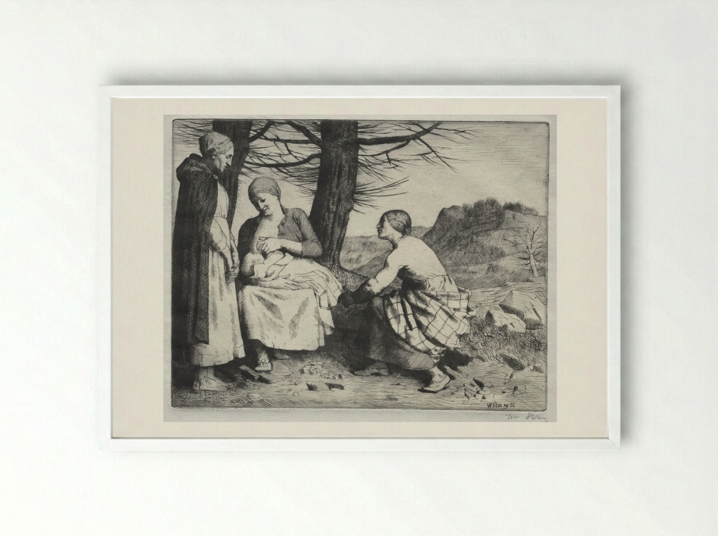 Woman and Child - William Strang - Framed Print White