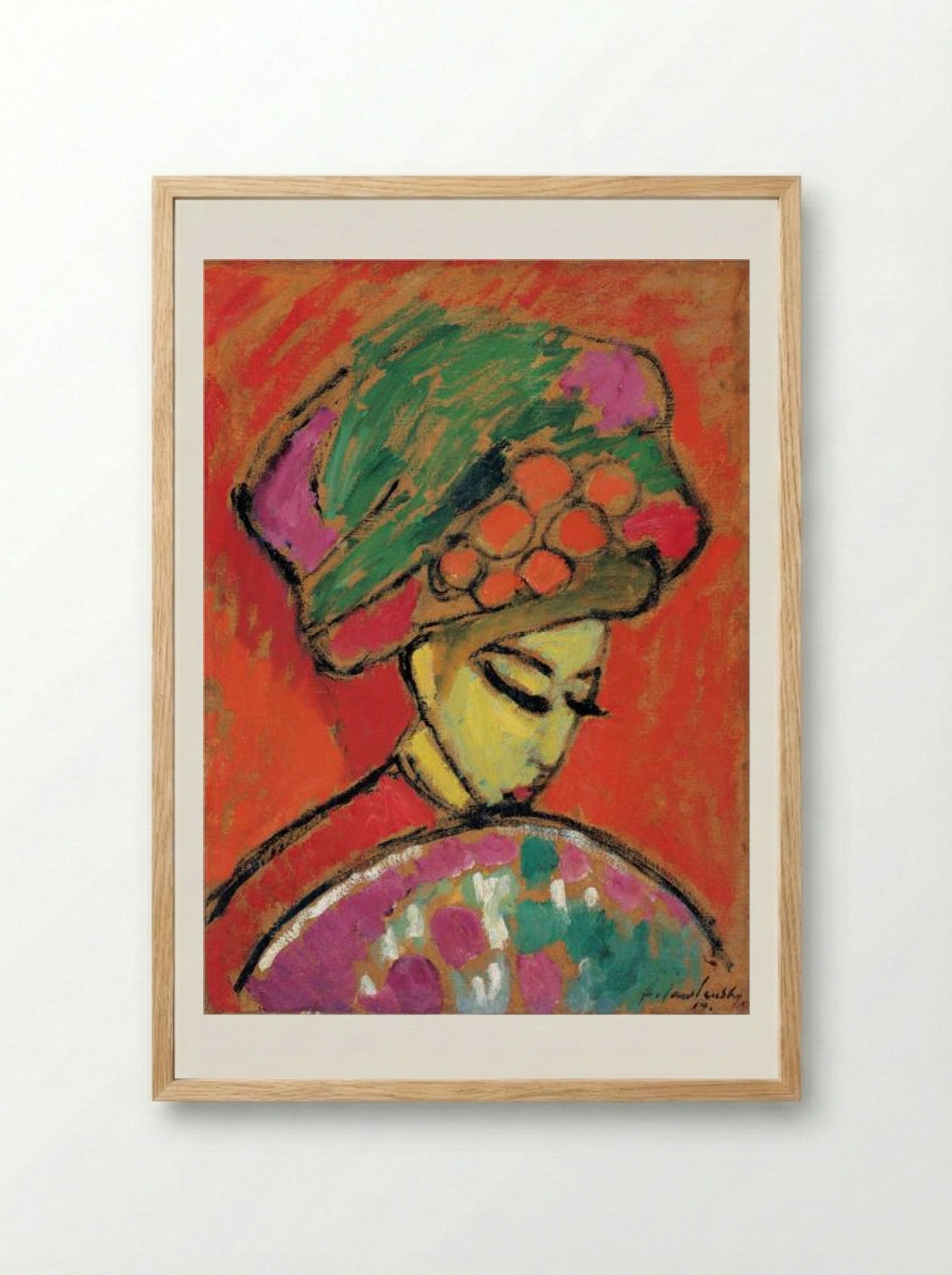 Young Girl with a Flowered Hat - Alexej von Jawlensky - Framed Print Wood