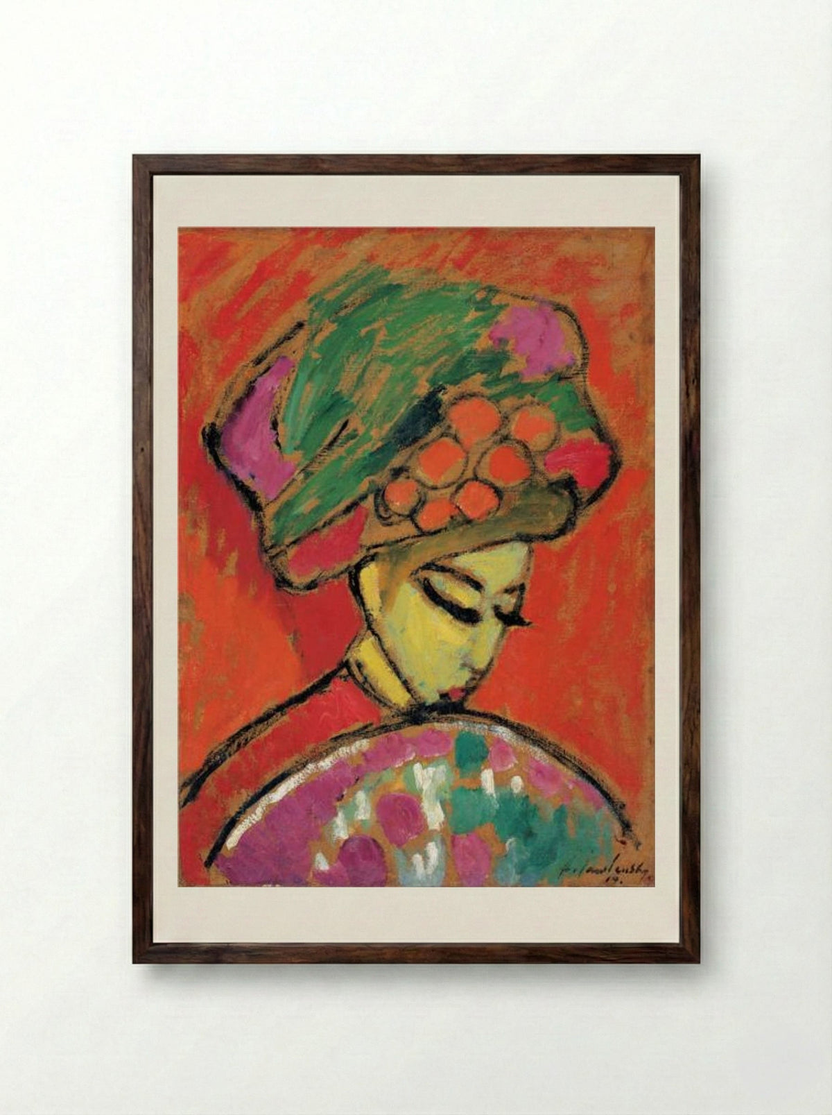Young Girl with a Flowered Hat - Alexej von Jawlensky - Framed Print Dark Wood