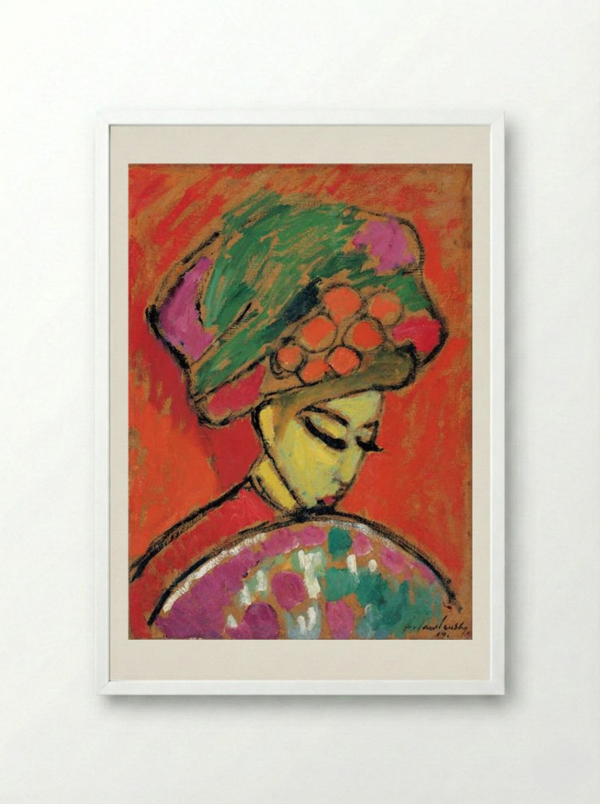 Young Girl with a Flowered Hat - Alexej von Jawlensky - Framed Print White