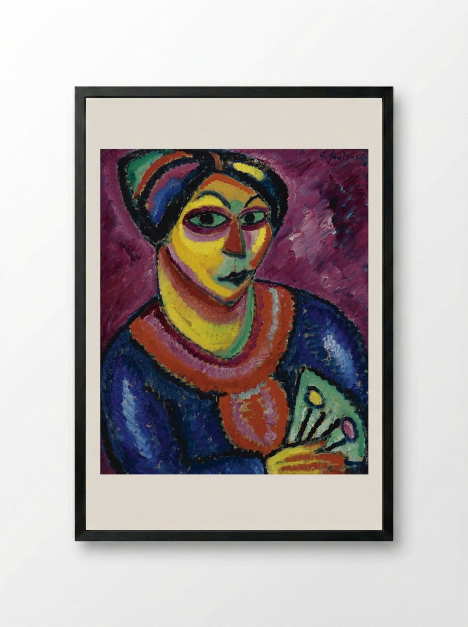 Woman with a Green Fan - Alexej von Jawlensky - Framed Print Black