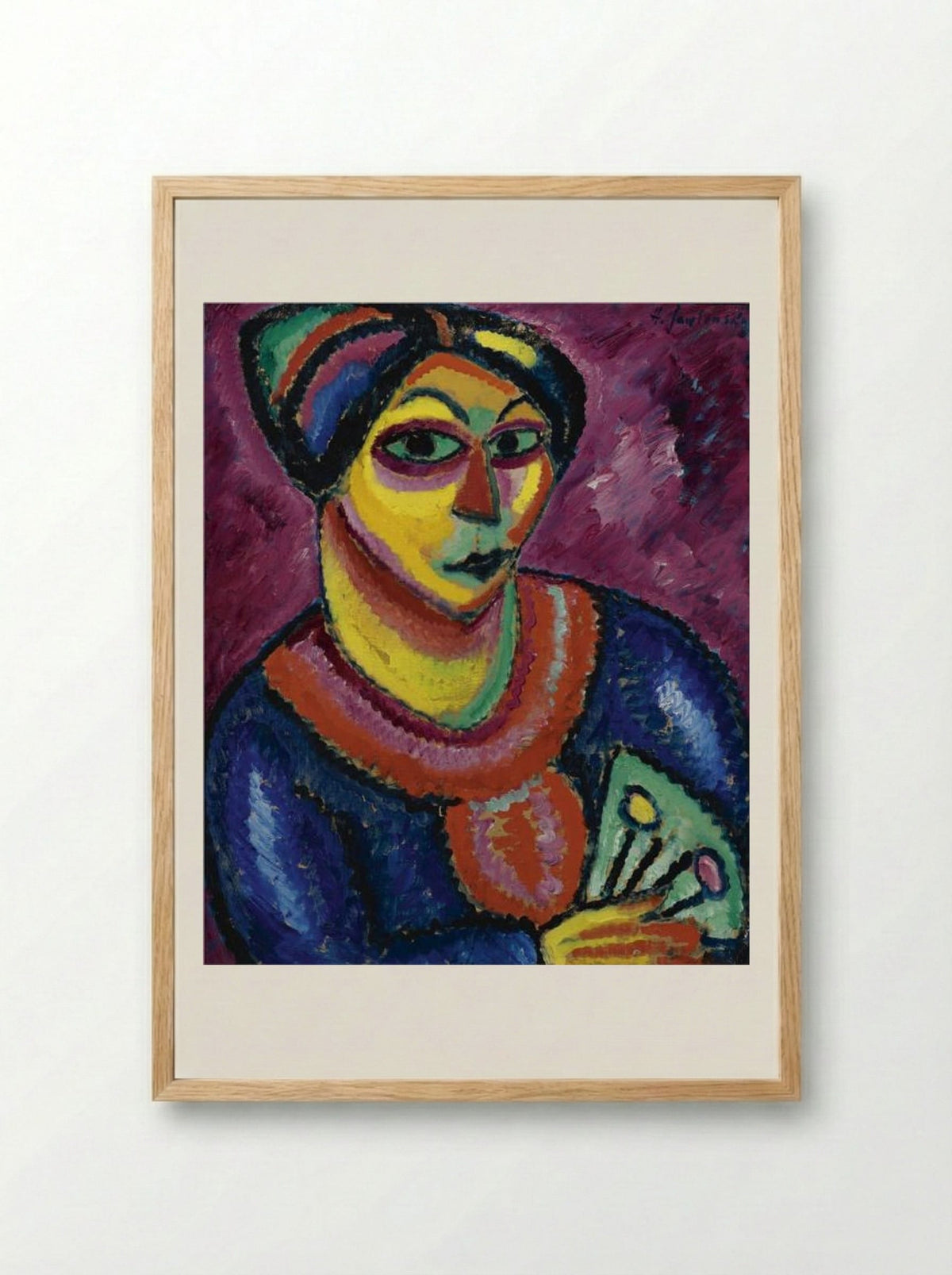 Woman with a Green Fan - Alexej von Jawlensky - Framed Print Wood