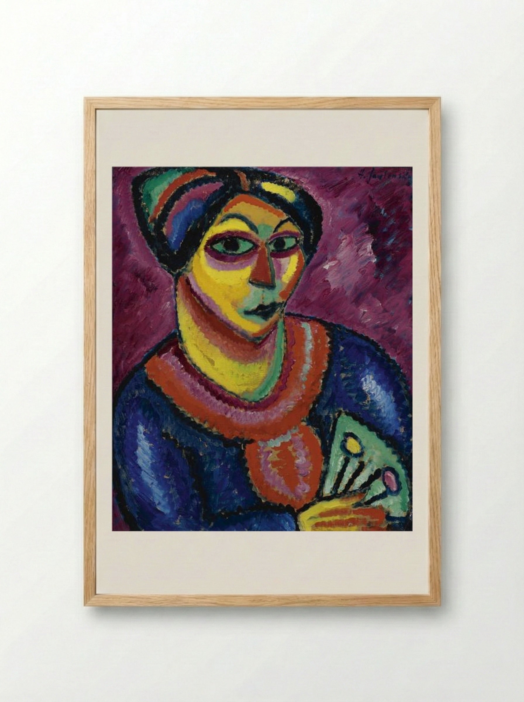 Woman with a Green Fan - Alexej von Jawlensky - Framed Print Wood