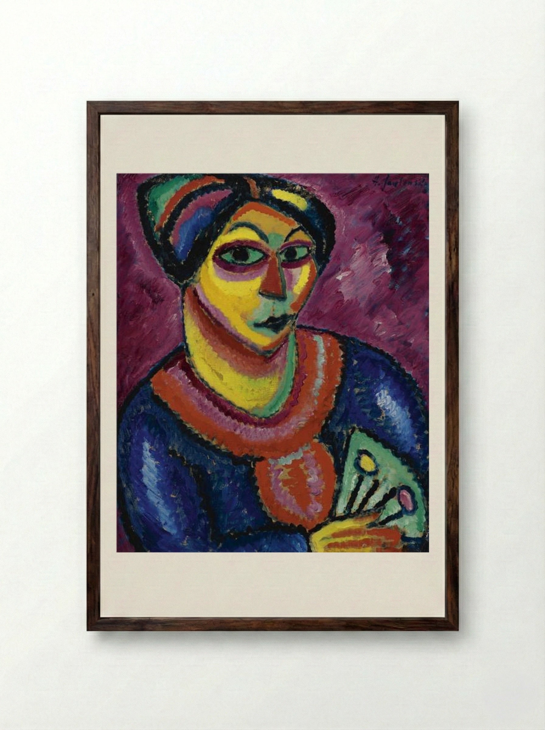Woman with a Green Fan - Alexej von Jawlensky - Framed Print Dark Wood