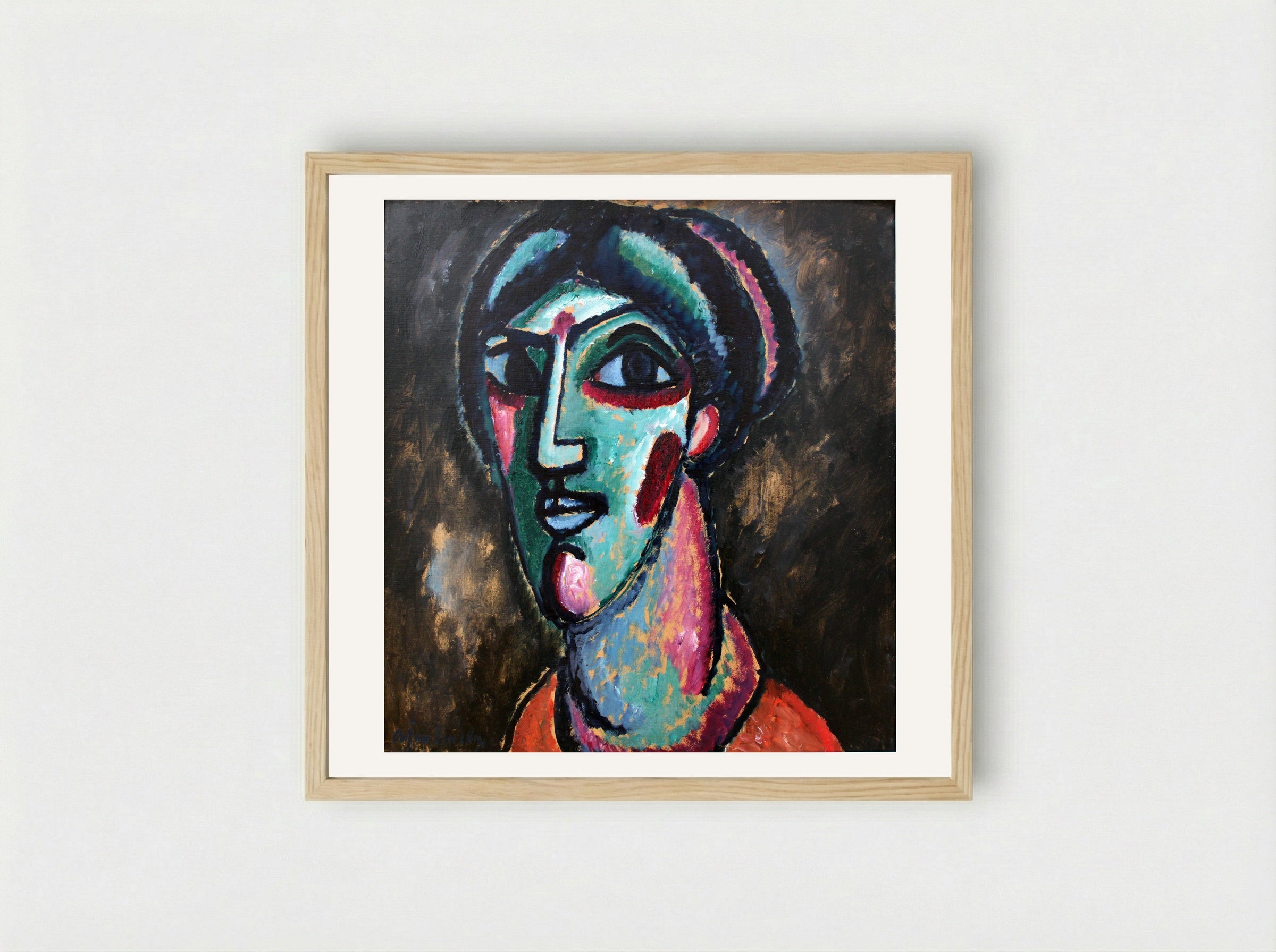 Head in Black and Green - Alexej von Jawlensky - Framed Print Wood
