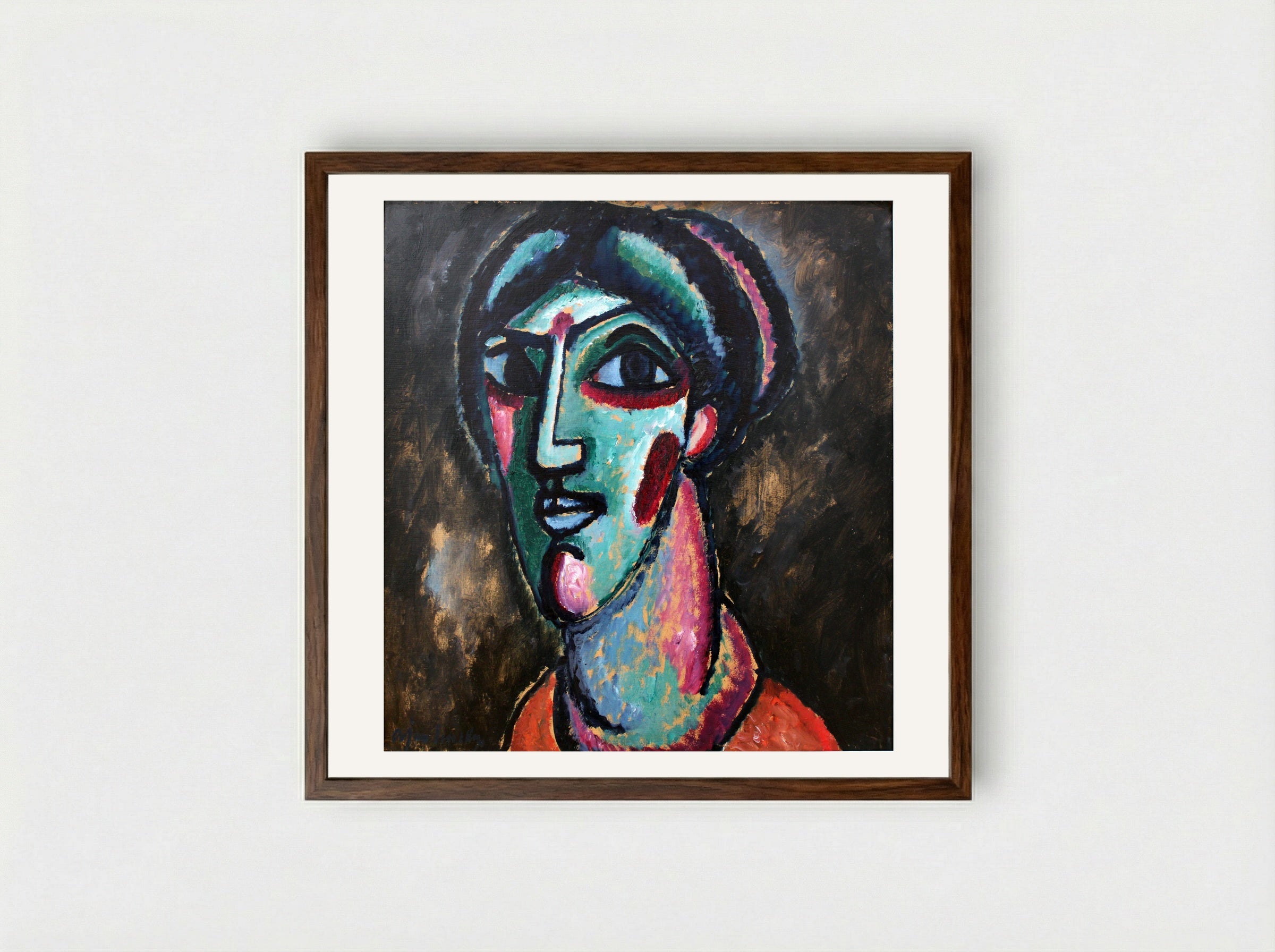 Head in Black and Green - Alexej von Jawlensky - Framed Print Dark Wood