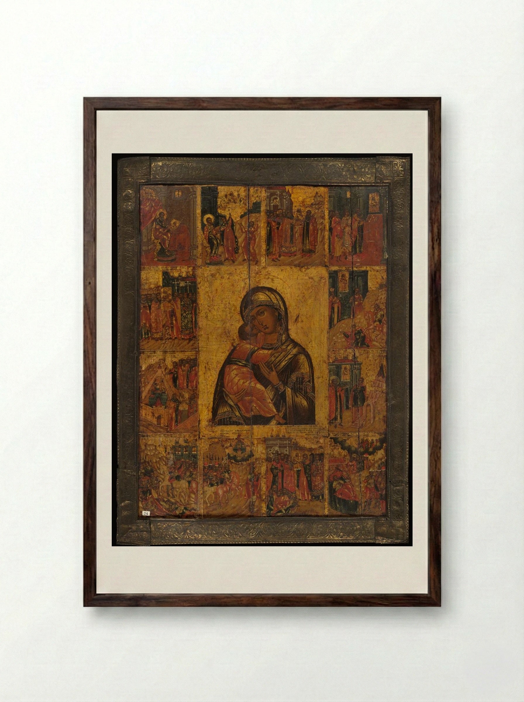The Virgin of Vladimir with Twelve Scenes - Fine Art Print - Framed Print Dark Wood