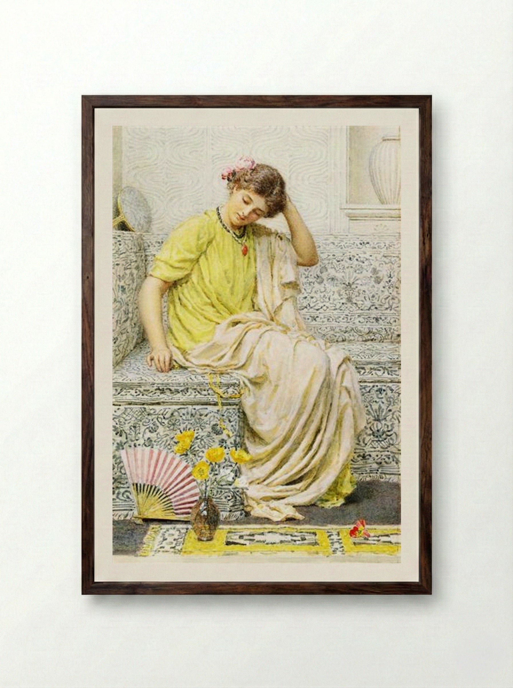 Hairpins - Albert Joseph Moore - Framed Print Dark Wood