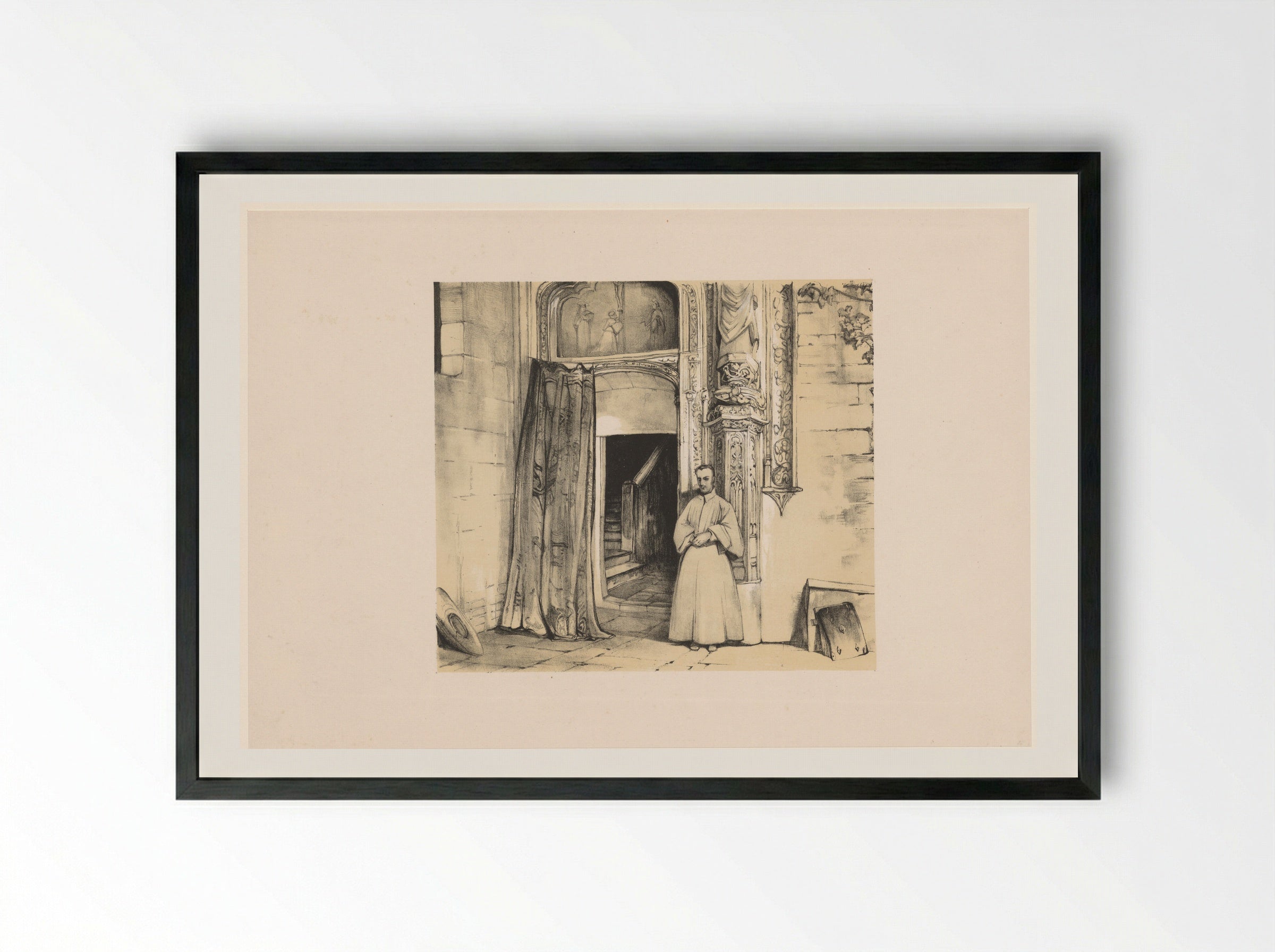Doorway of the Convento de San Juan de los Reyes, Toledo - John Frederick Lewis - Framed Print Black