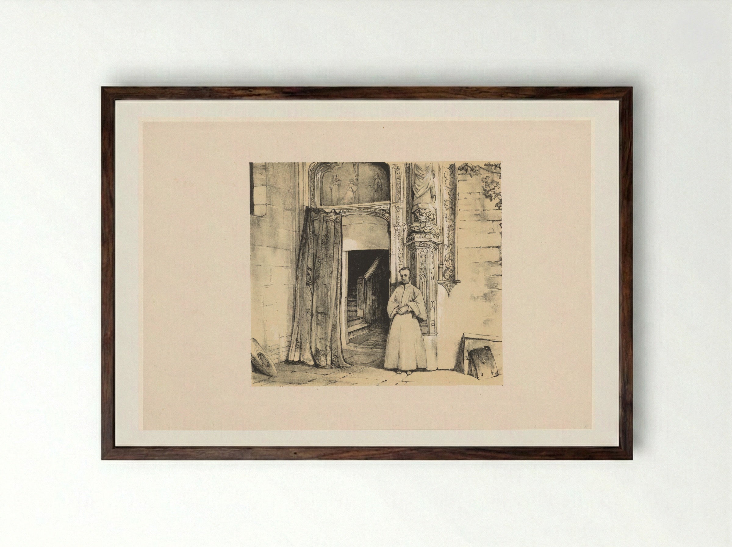 Doorway of the Convento de San Juan de los Reyes, Toledo - John Frederick Lewis - Framed Print Dark Wood