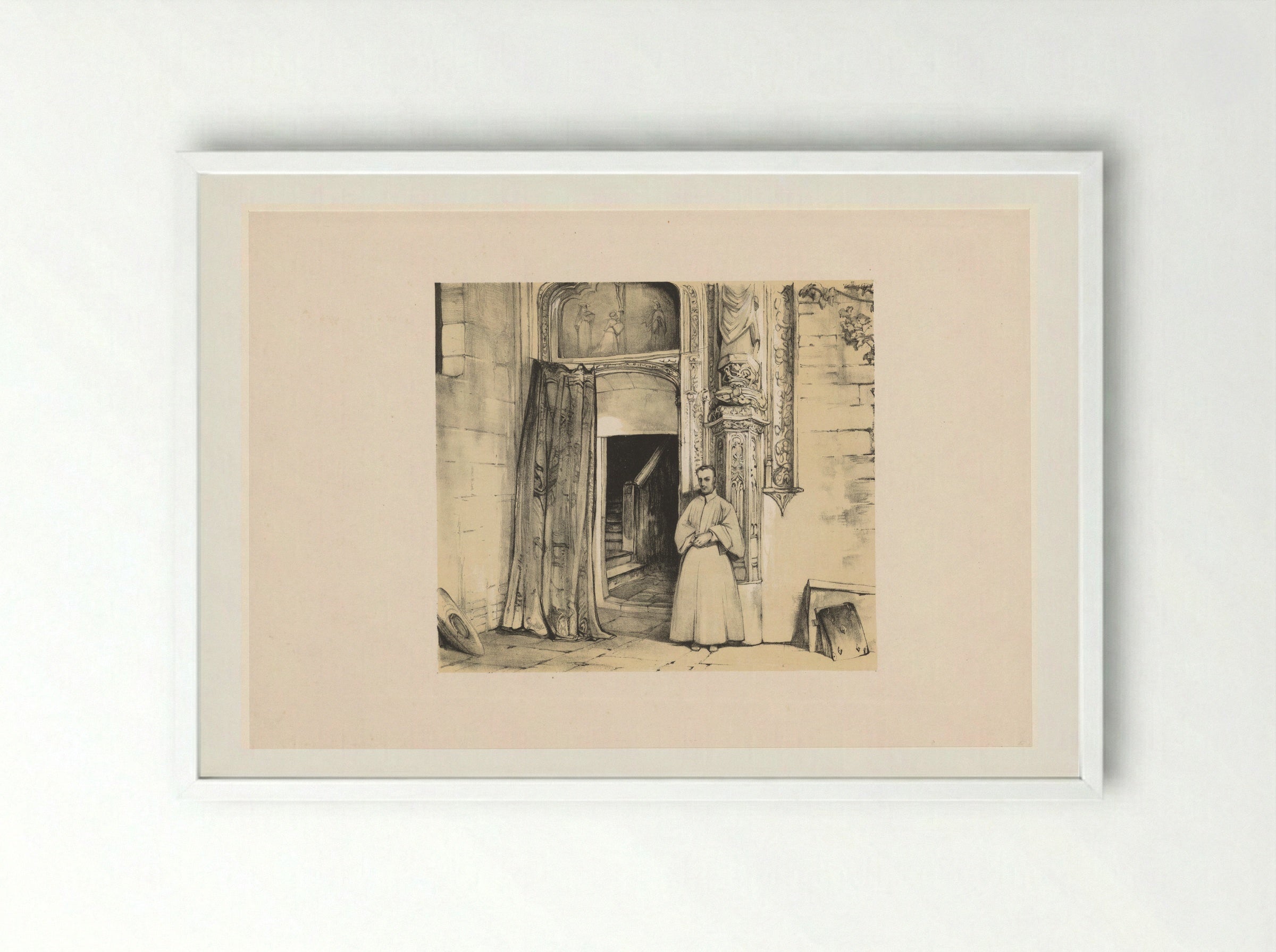 Doorway of the Convento de San Juan de los Reyes, Toledo - John Frederick Lewis - Framed Print White