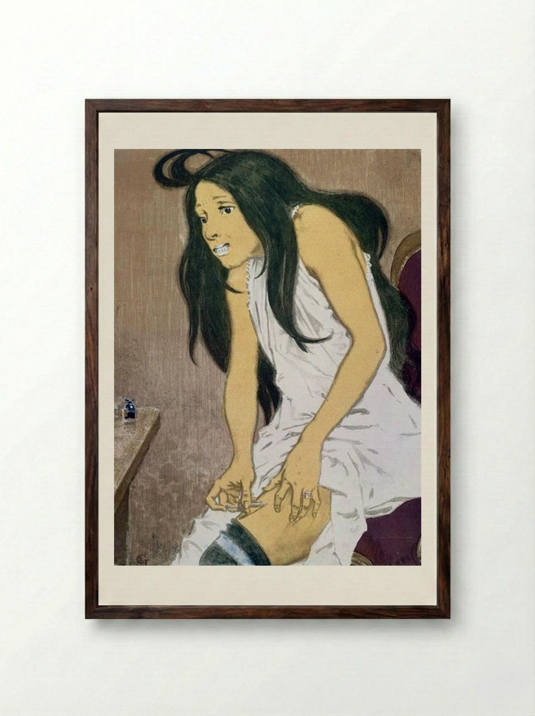 La Morphiniste - Eugène Grasset - Framed Print Dark Wood