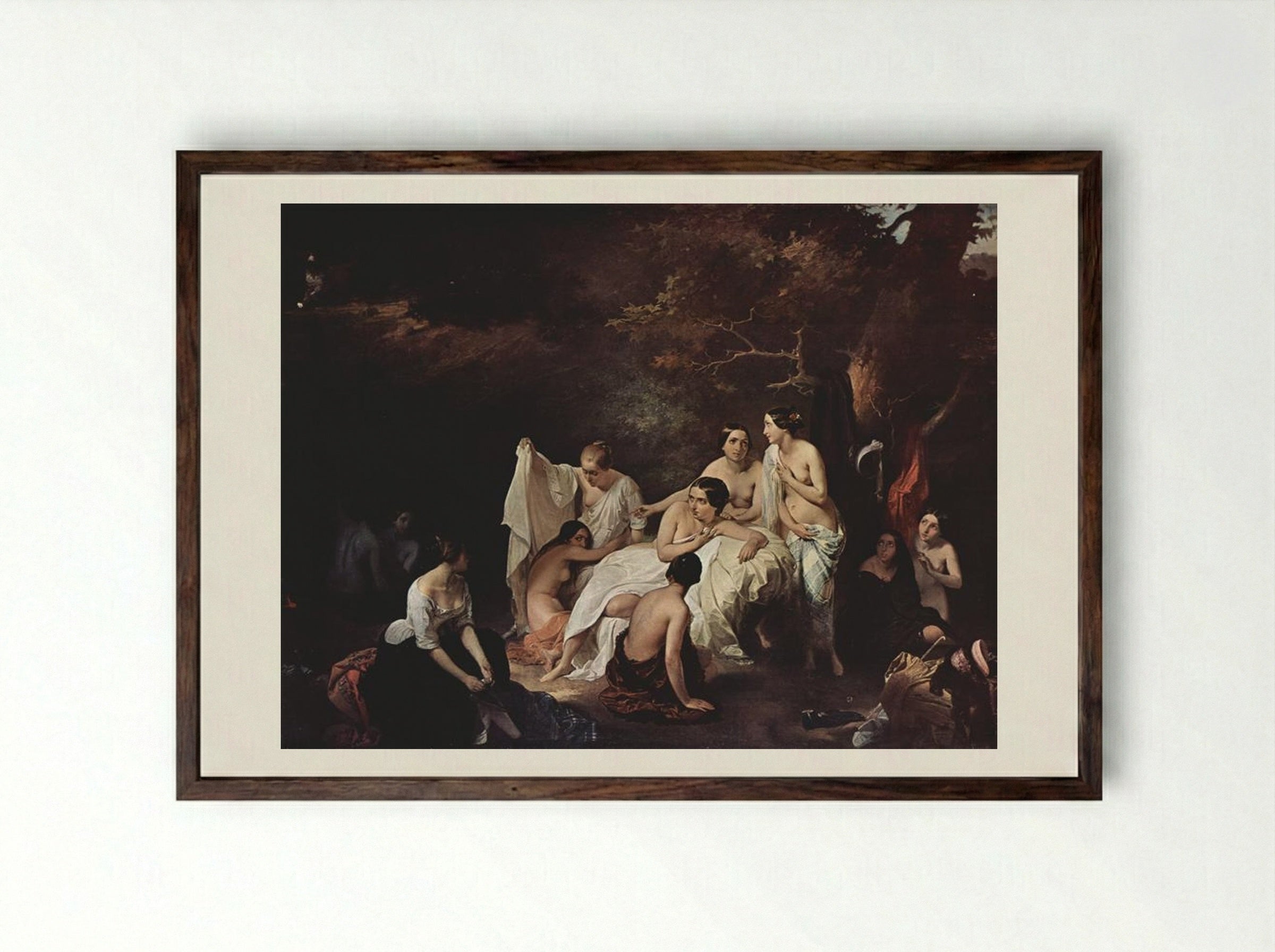 Bathing Nymphs - Francesco Hayez - Framed Print Dark Wood