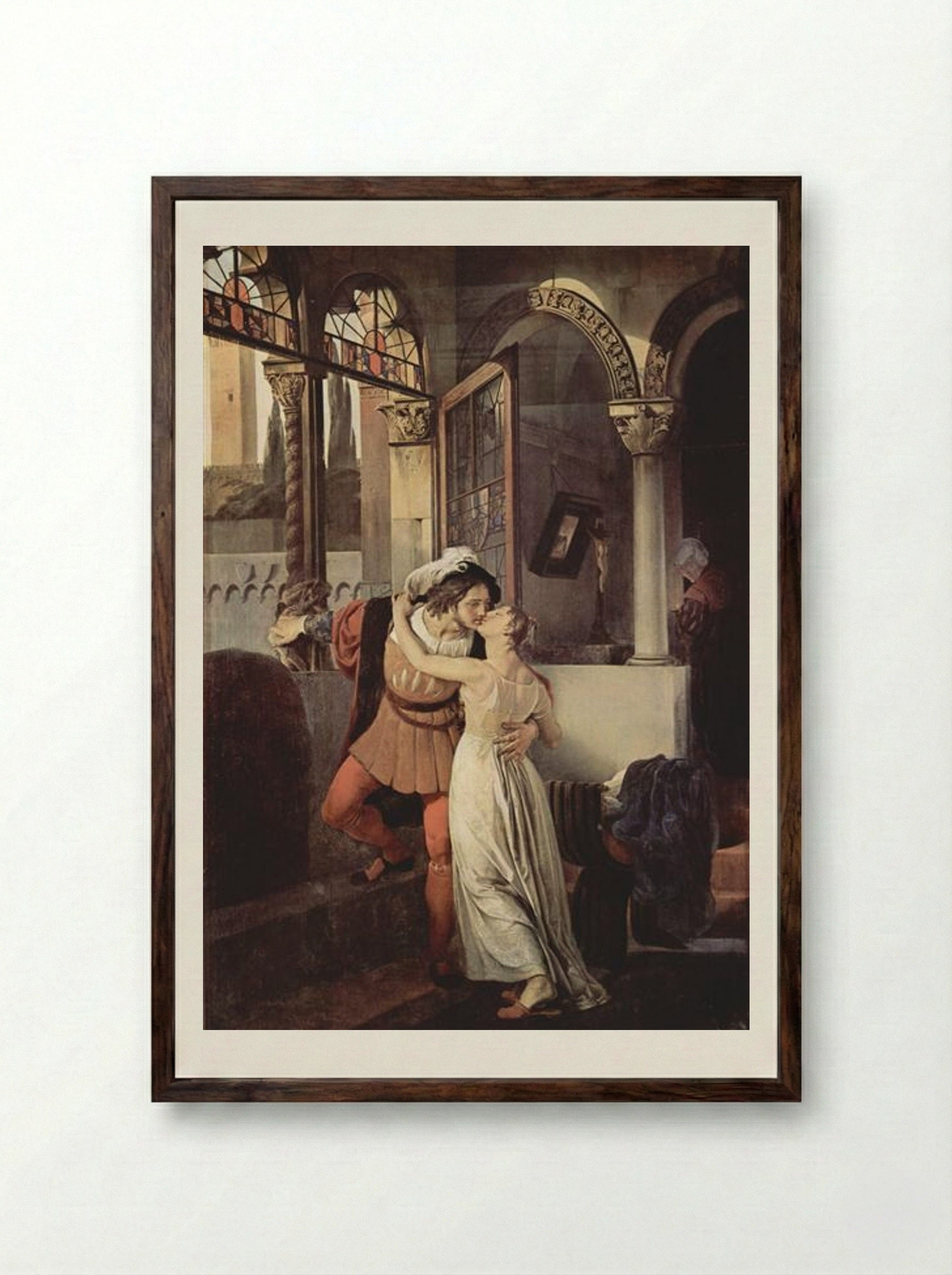 The Last Kiss of Romeo and Juliet - Francesco Hayez - Framed Print Dark Wood
