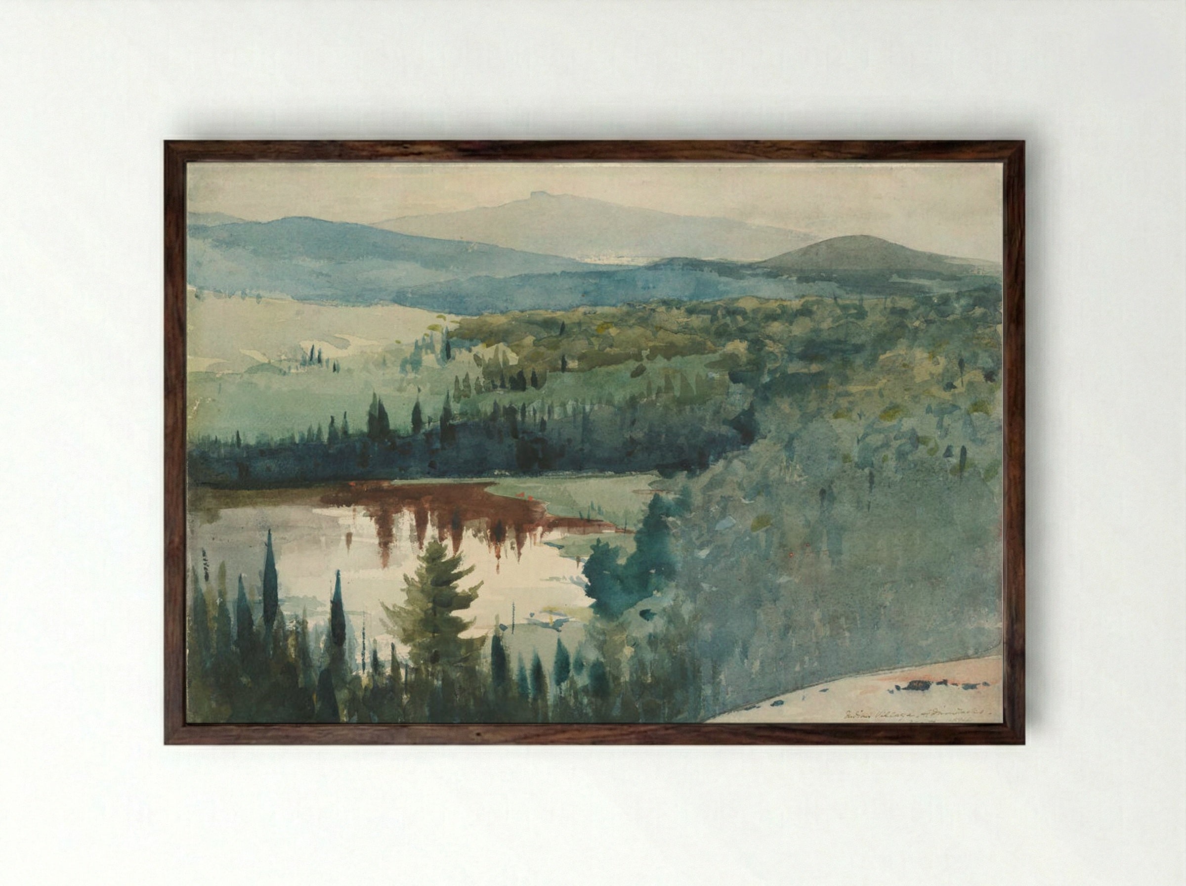 Indian Village, Adirondacks - Winslow Homer - Framed Print Dark Wood