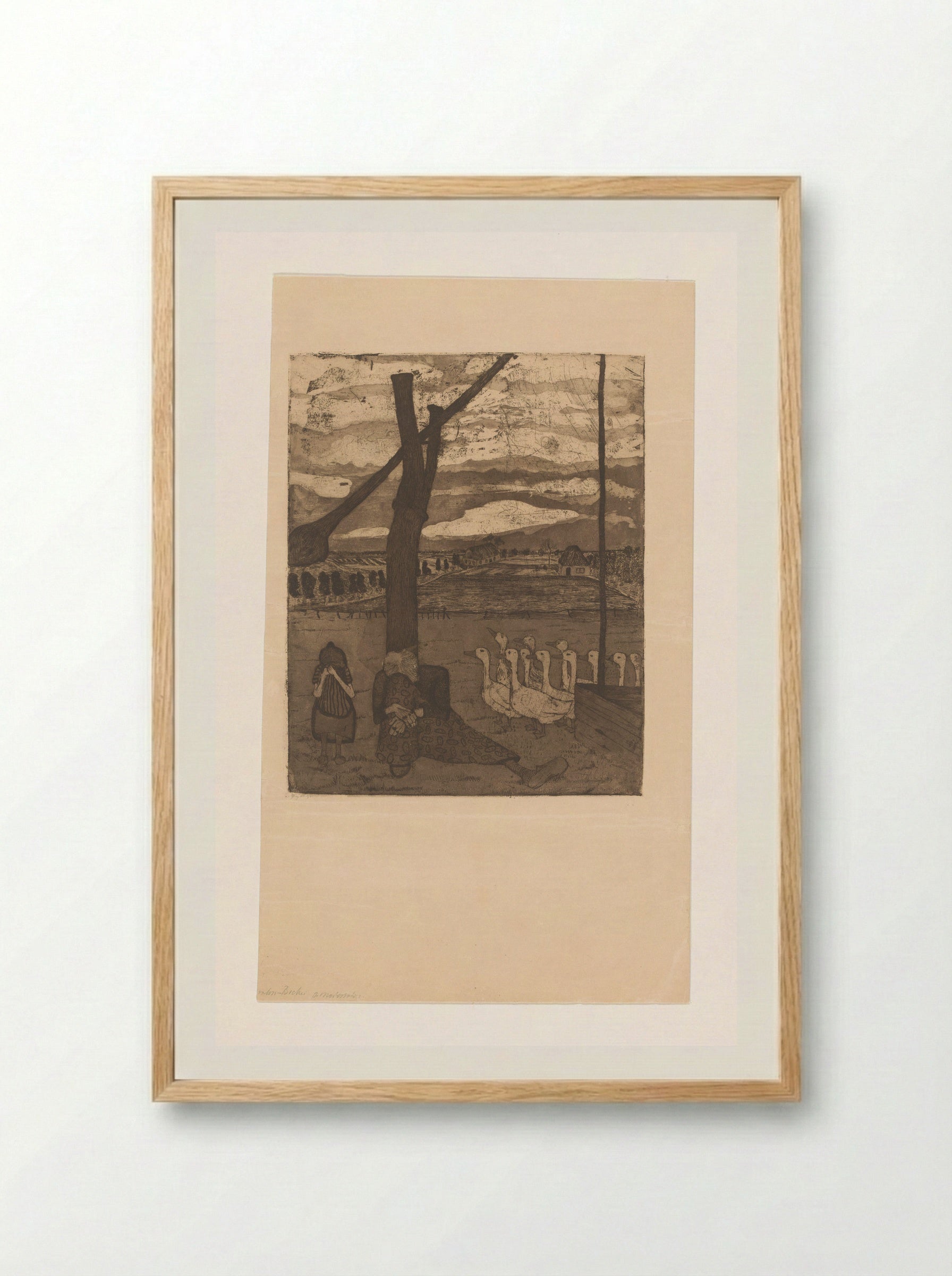 Oude vrouw en meisje treuren bij een waterput - Paula Modersohn-Becker - Framed Print Wood