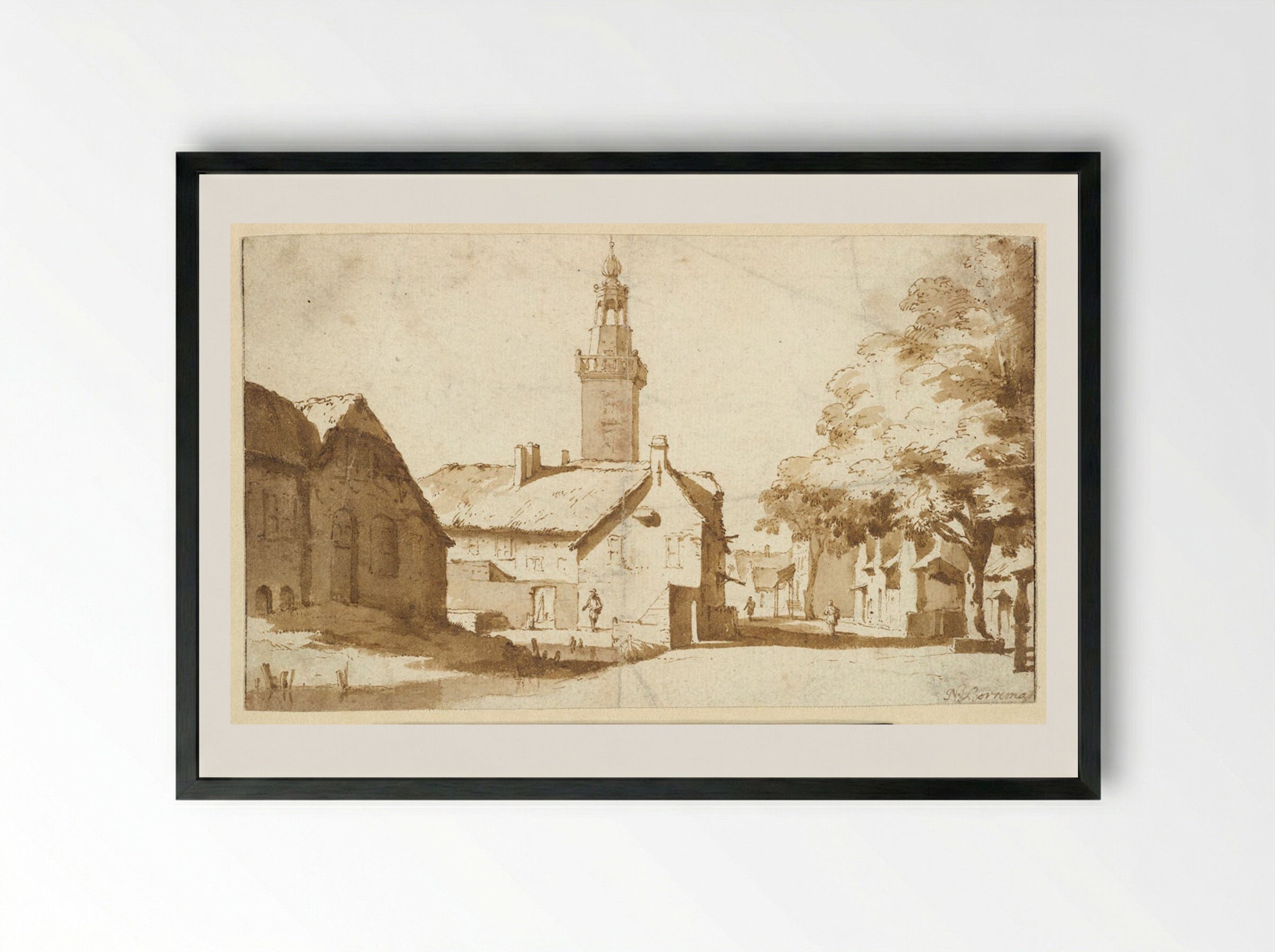 View of Nieuwkoop - Jan de Bisschop - Framed Print Black