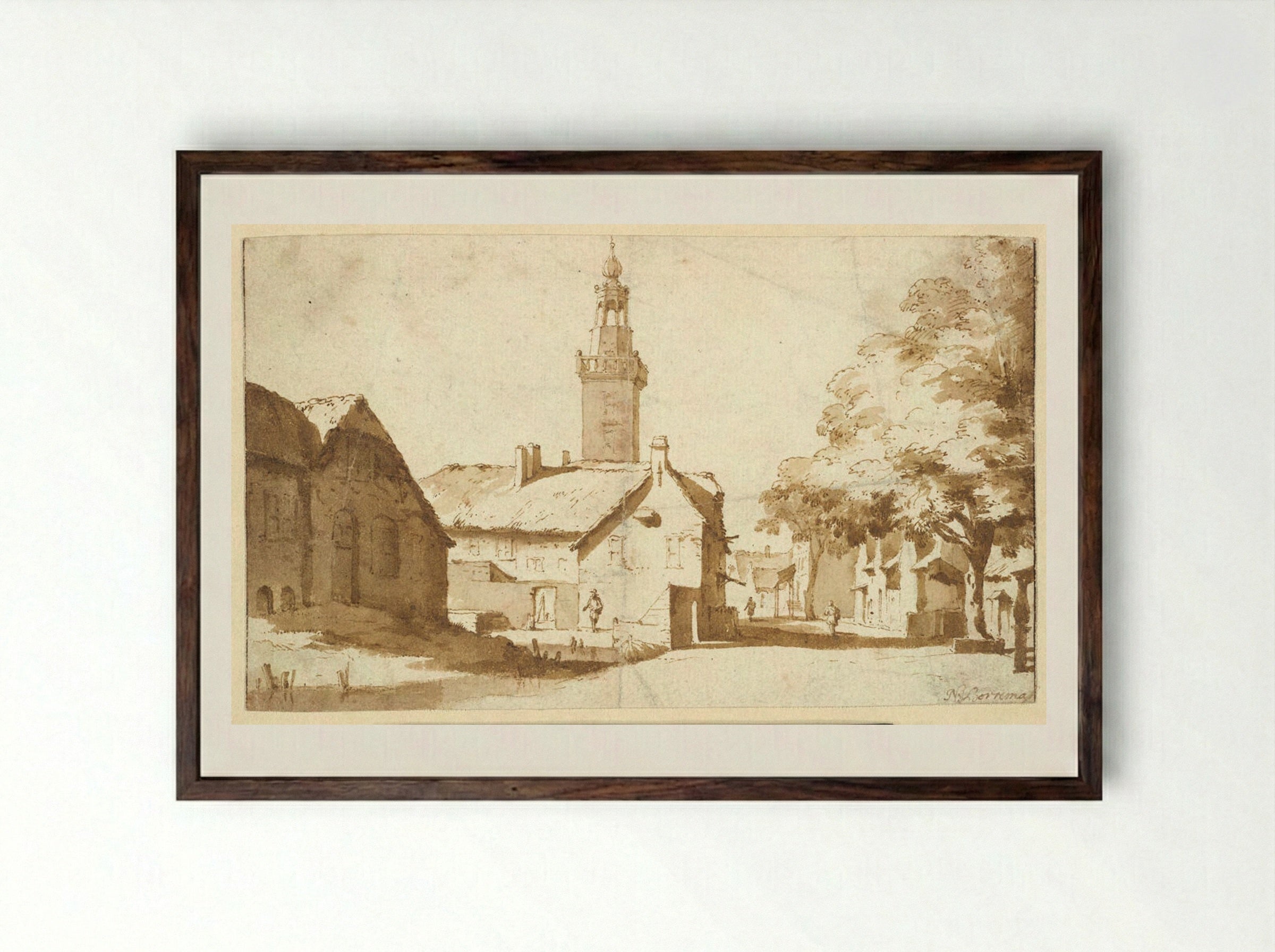 View of Nieuwkoop - Jan de Bisschop - Framed Print Dark Wood