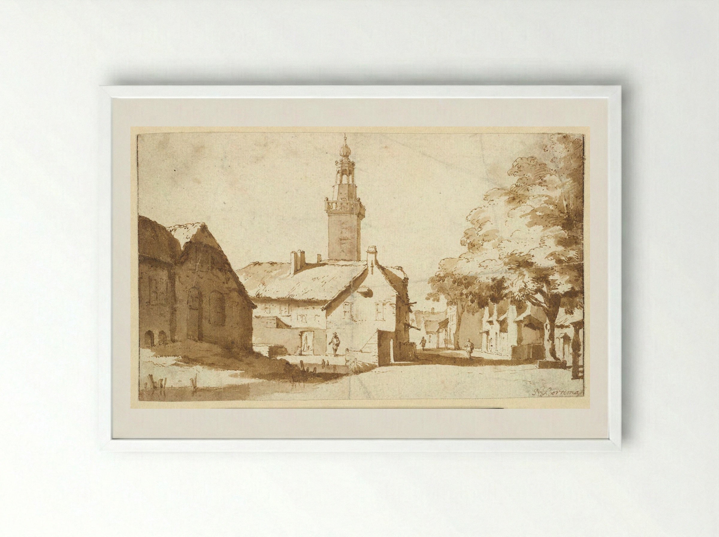 View of Nieuwkoop - Jan de Bisschop - Framed Print White
