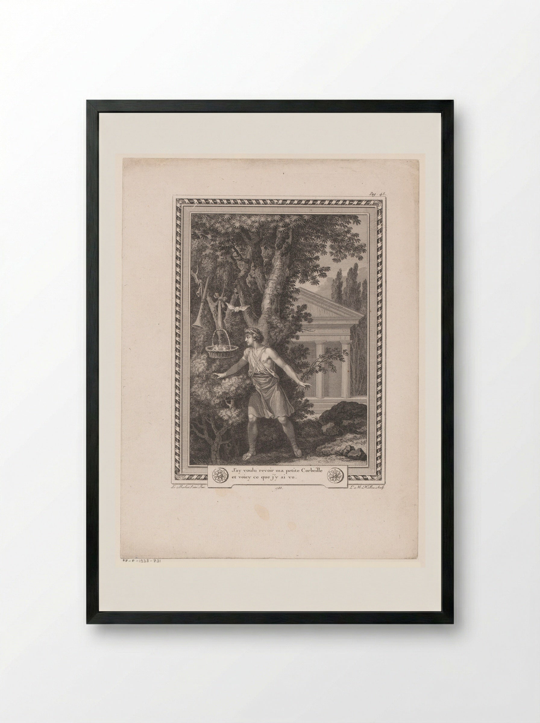 Corydon in a Landscape Before a Temple - Jean-Jacques-François Le Barbier - Framed Print Black