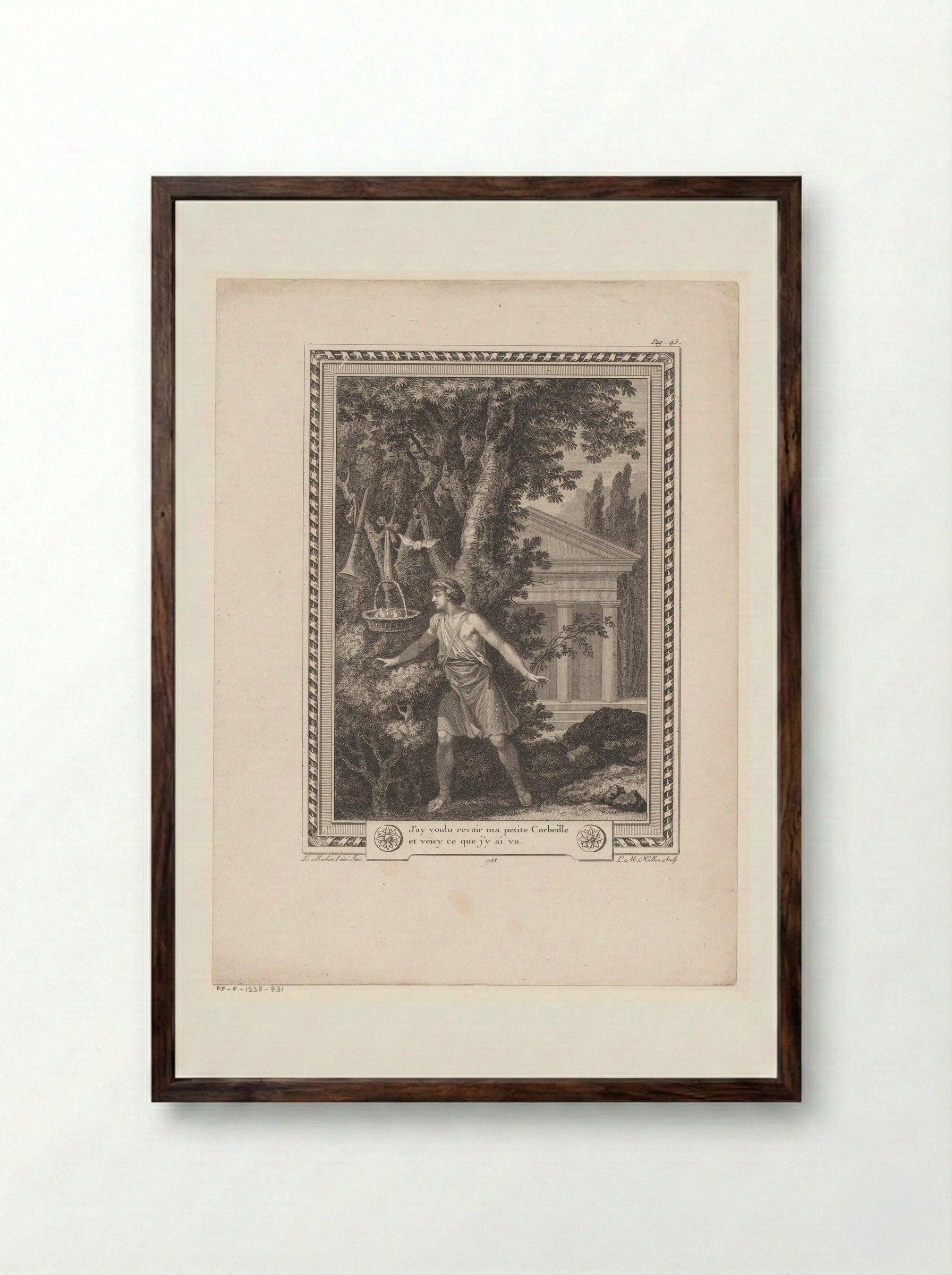 Corydon in a Landscape Before a Temple - Jean-Jacques-François Le Barbier - Framed Print Dark Wood