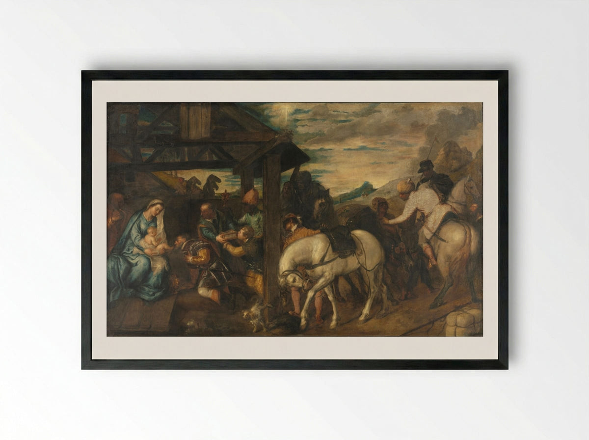 Adoration of the Magi - Titian - Framed Print Black