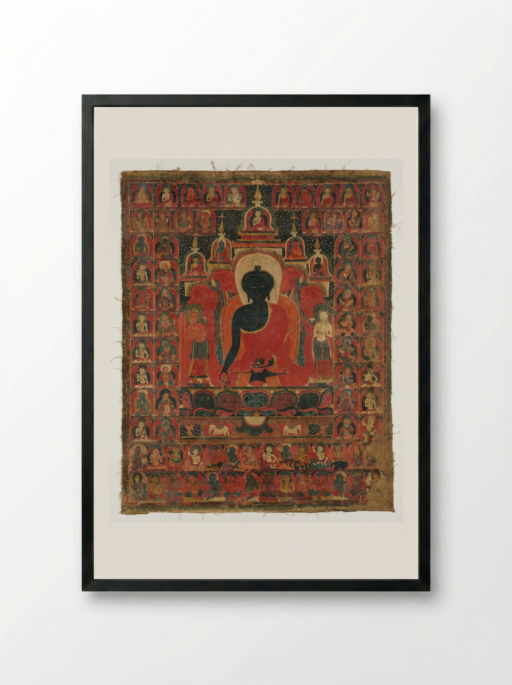 Seated Medicine Buddha (Bhaishajyaguru) - Fine Art Print - Framed Print Black