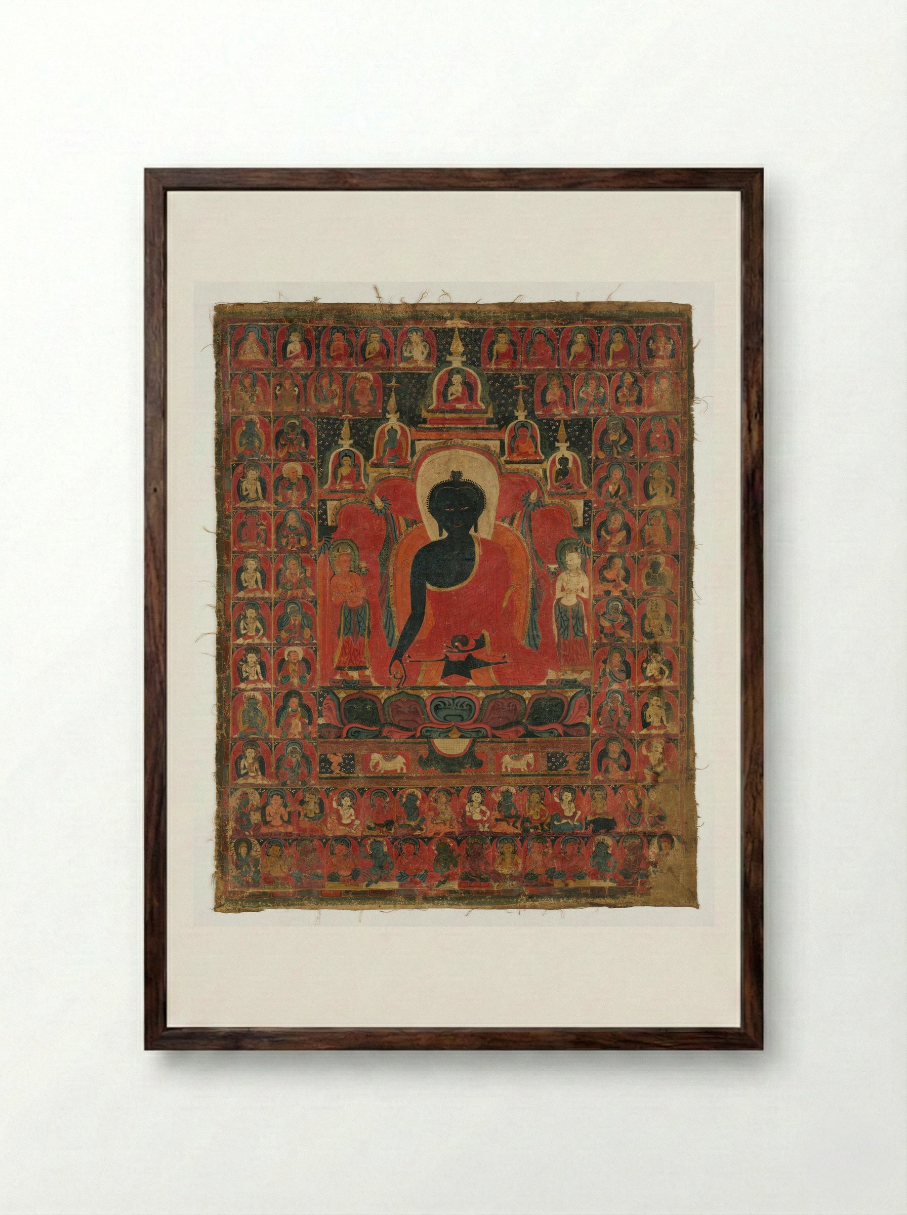 Seated Medicine Buddha (Bhaishajyaguru) - Fine Art Print - Framed Print Dark Wood