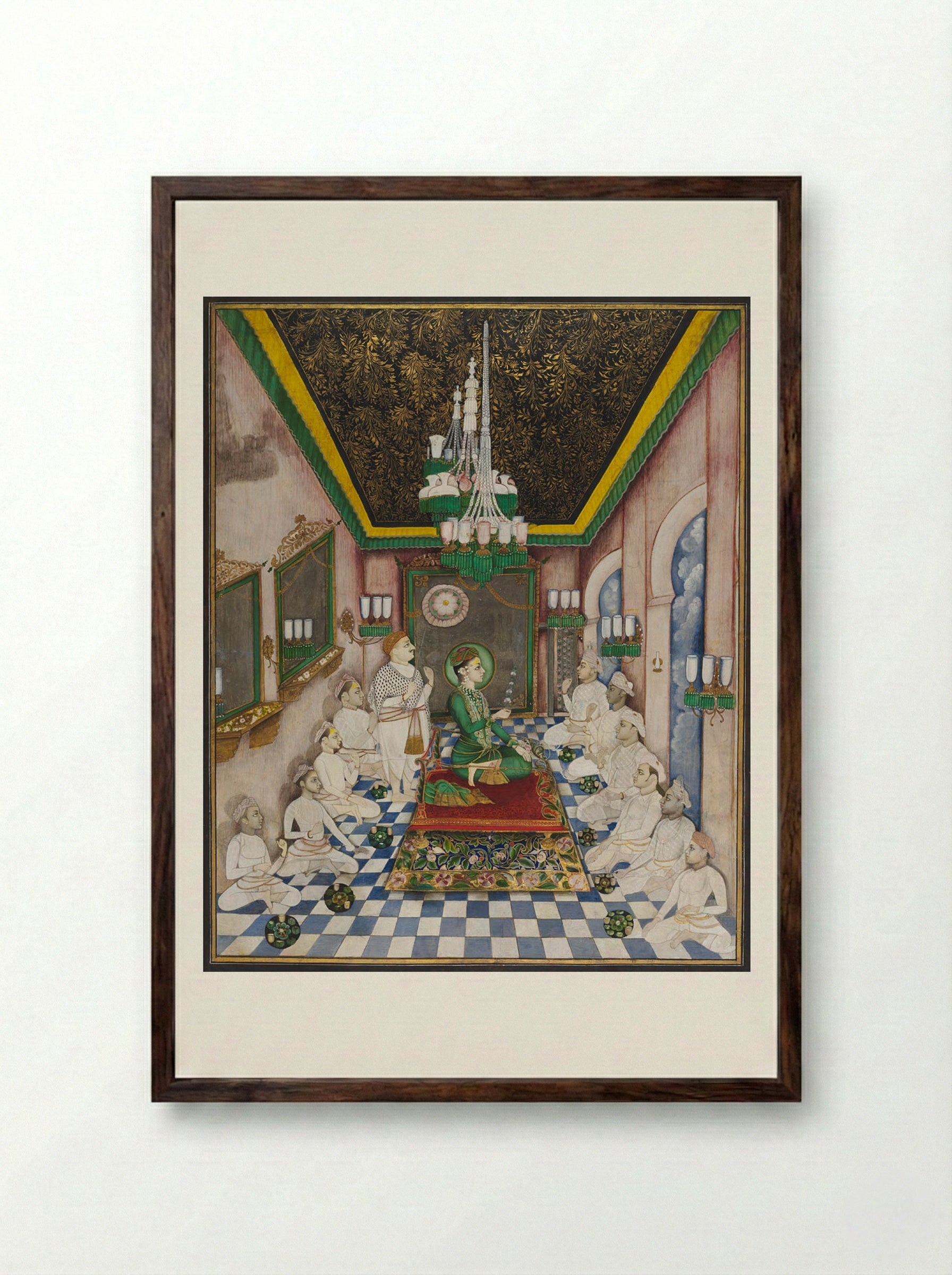 The Young Maharaja of Indore in Durbar - Unknown Artist - Framed Print Dark Wood