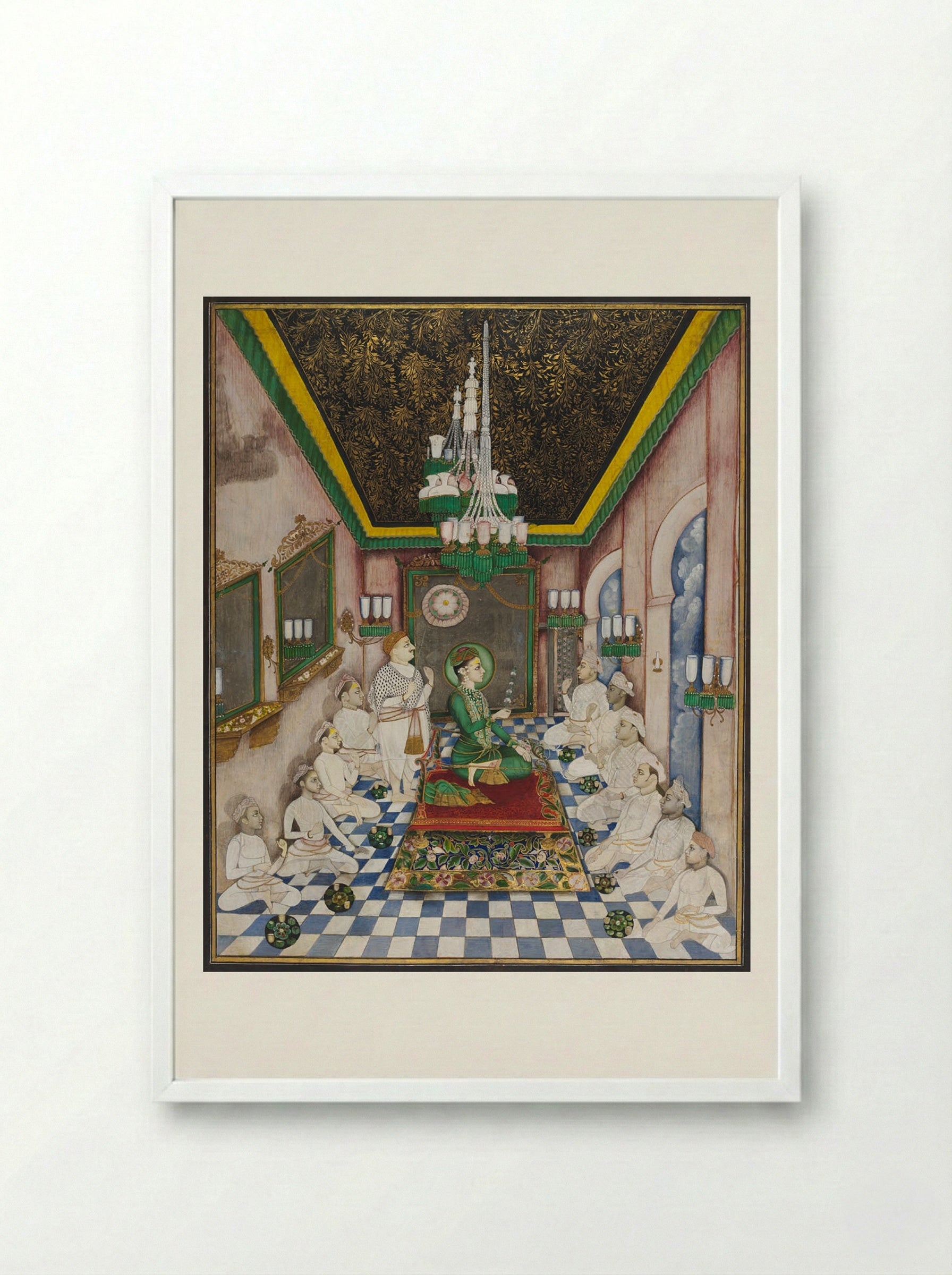 The Young Maharaja of Indore in Durbar - Unknown Artist - Framed Print White