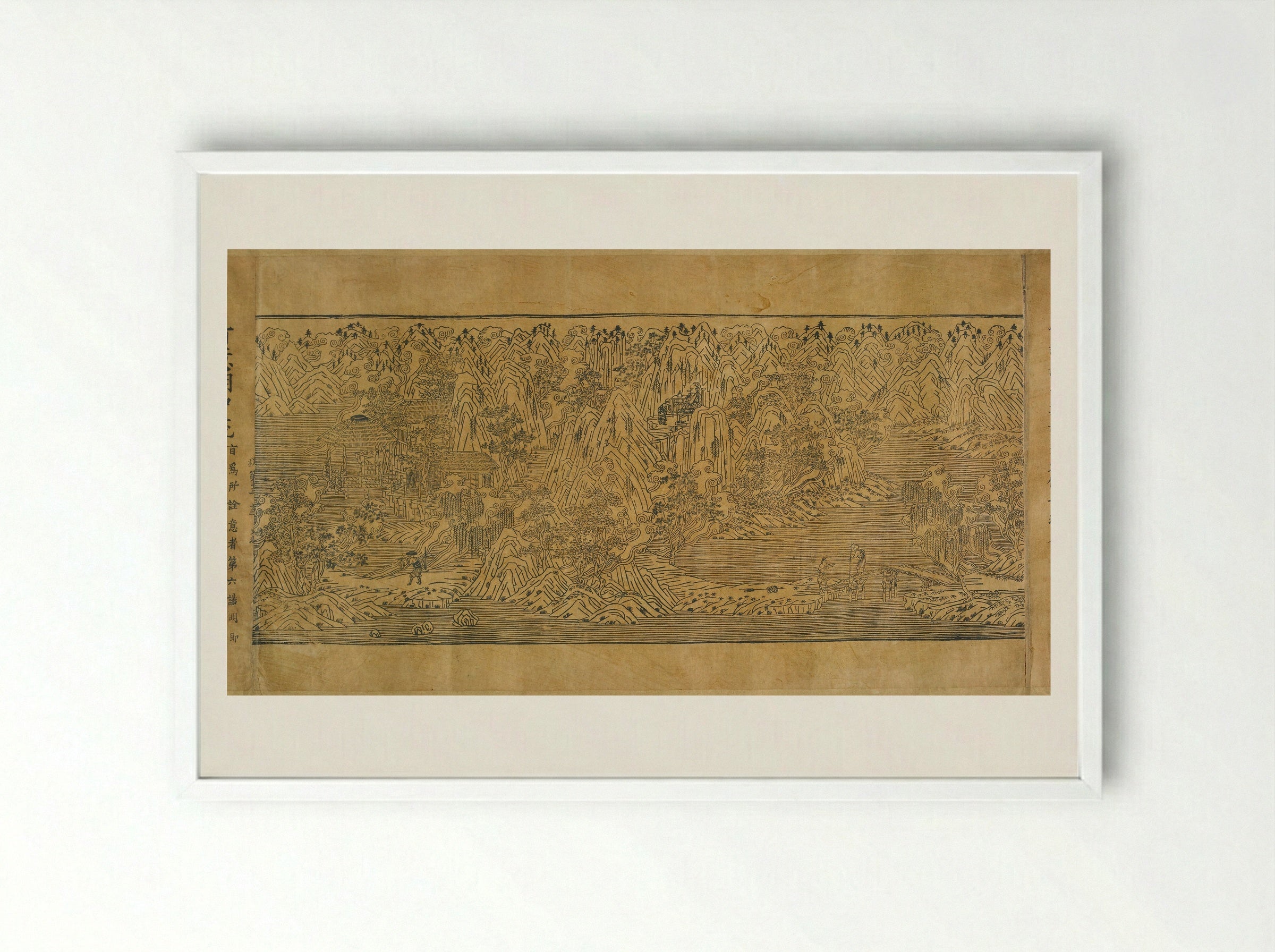 Landscape Illustration from the Imperial Commentary on the Buddhist Canon - Unknown Artist - Framed Print White
