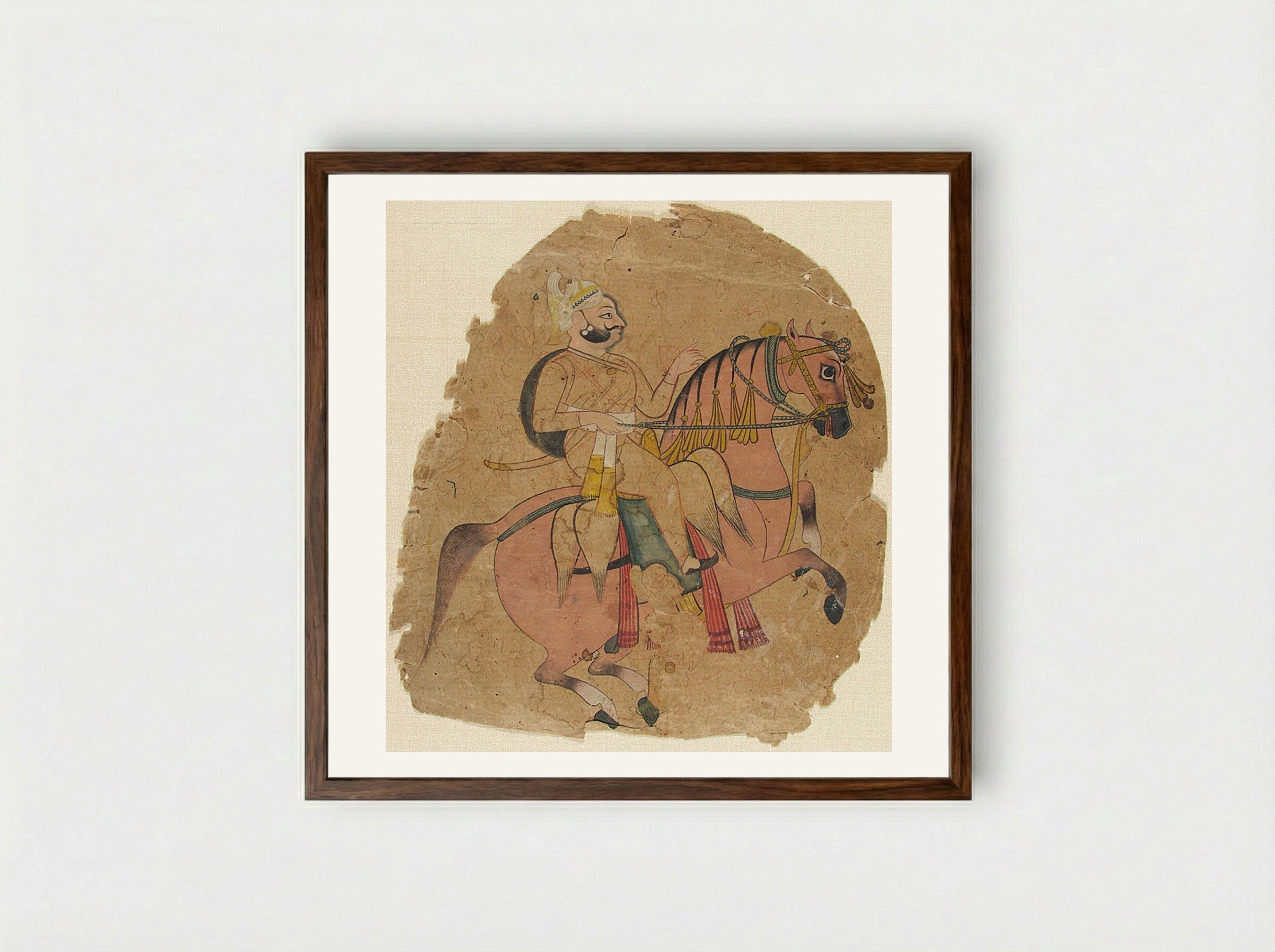 Rajput Chief on Horseback - Fine Art Print - Framed Print Dark Wood