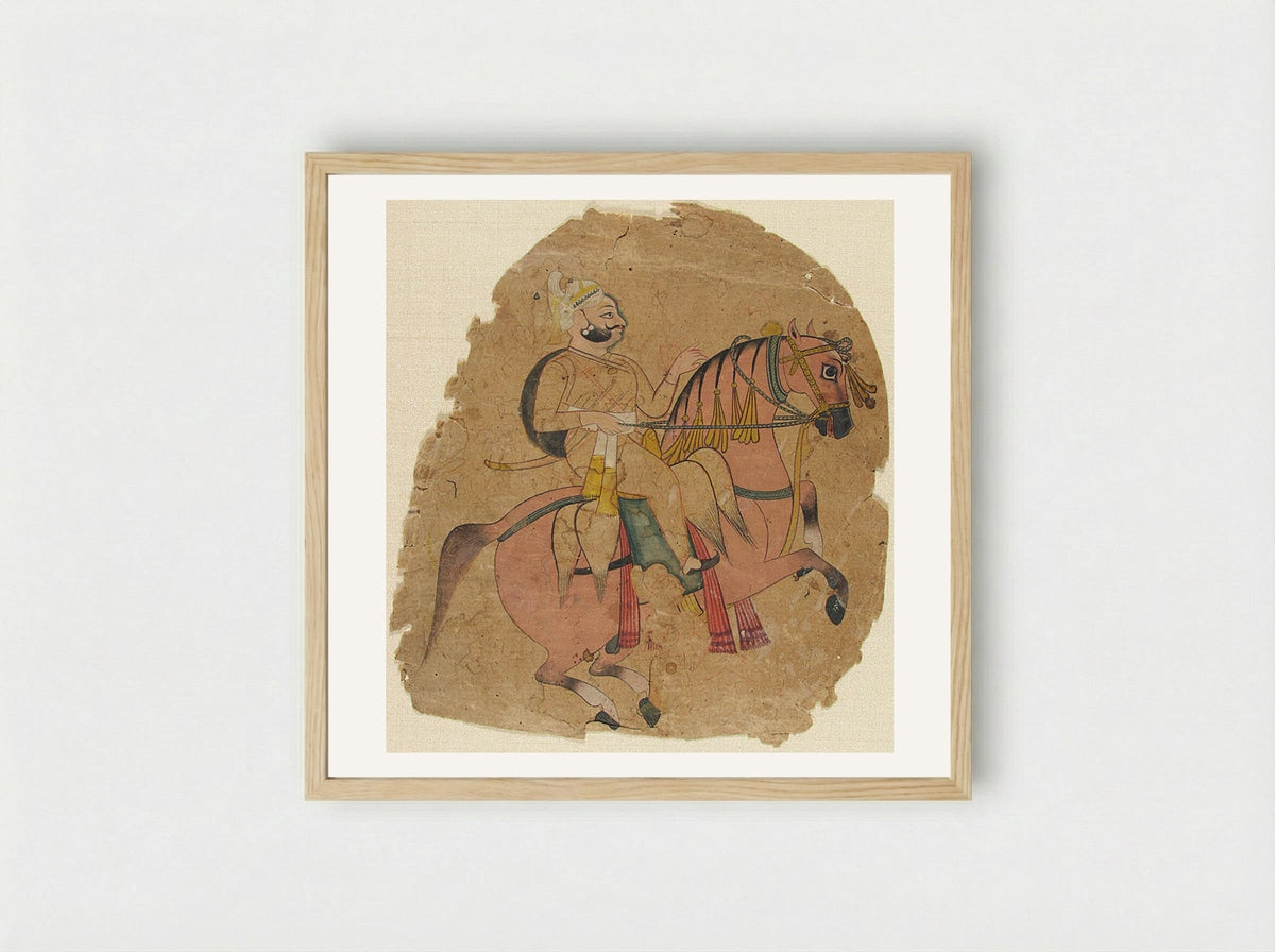 Rajput Chief on Horseback - Fine Art Print - Framed Print Wood