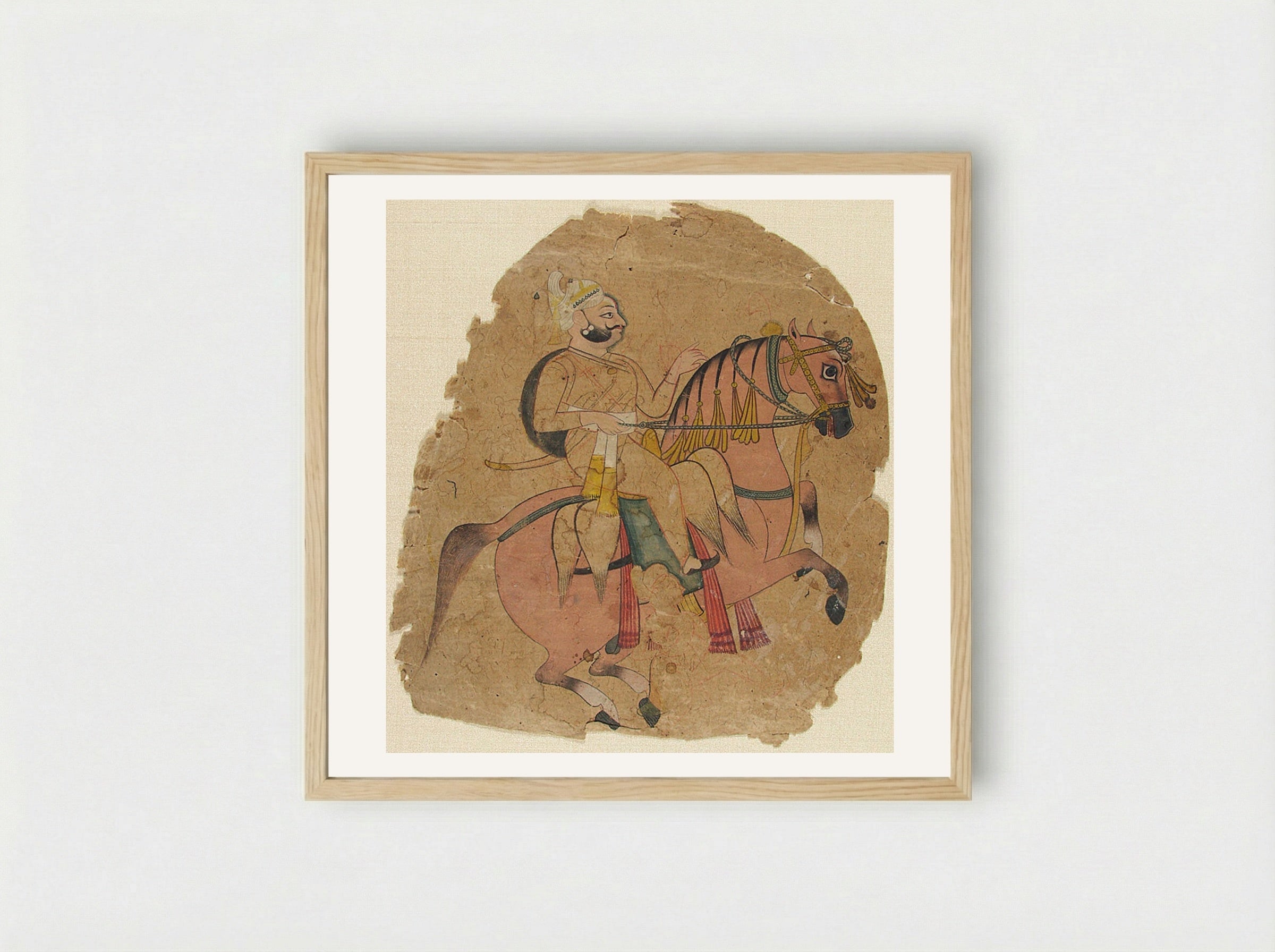 Rajput Chief on Horseback - Fine Art Print - Framed Print Wood