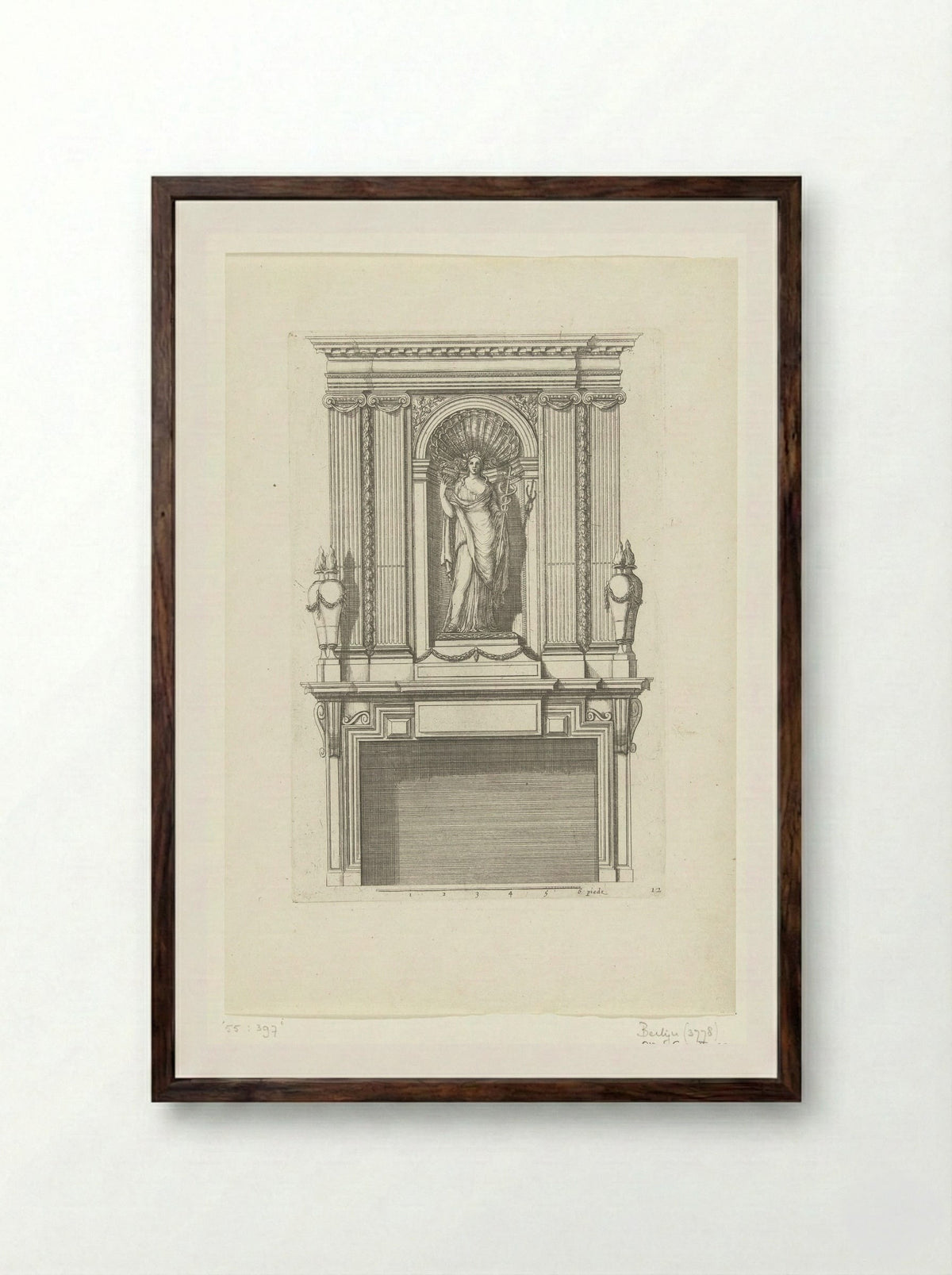 Untitled (Fireplace Design with Female Figure in a Niche) - Fine Art Print - Framed Print Dark Wood