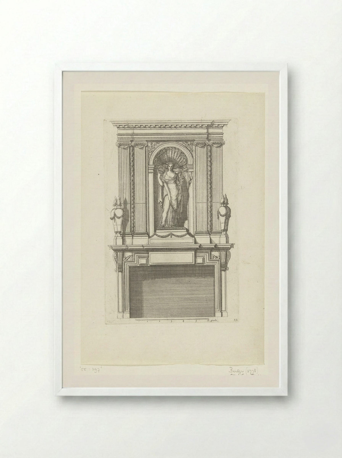 Untitled (Fireplace Design with Female Figure in a Niche) - Fine Art Print - Framed Print White