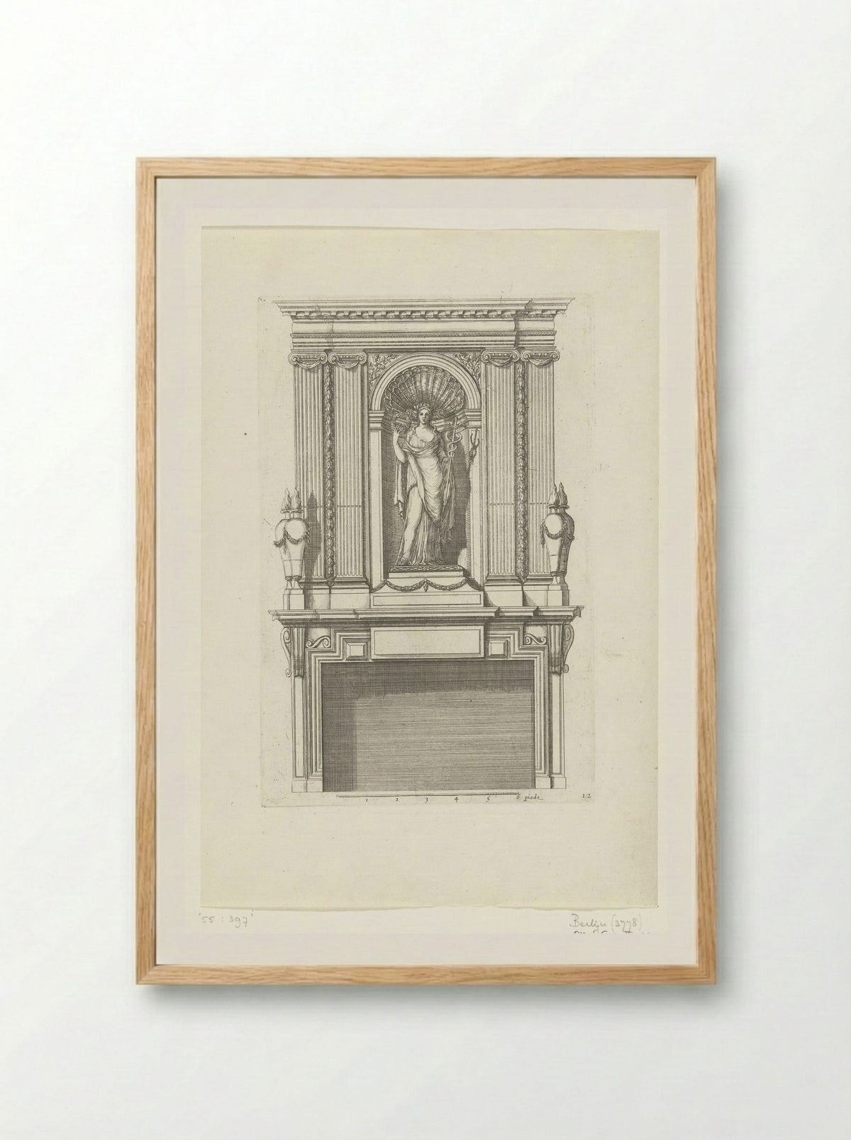 Untitled (Fireplace Design with Female Figure in a Niche) - Fine Art Print - Framed Print Wood
