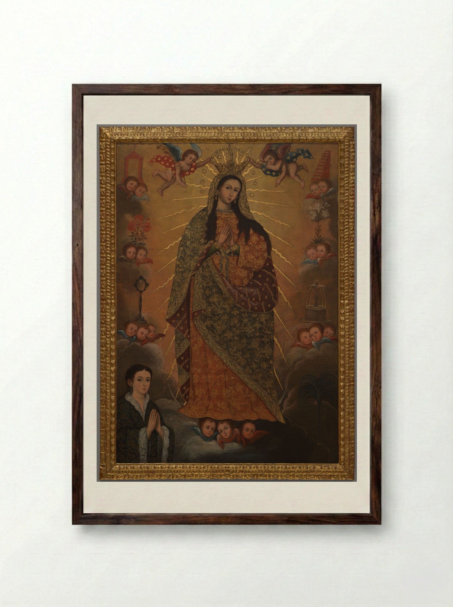 The Virgin of the Miracle with a Donor - Fine Art Print - Framed Print Dark Wood