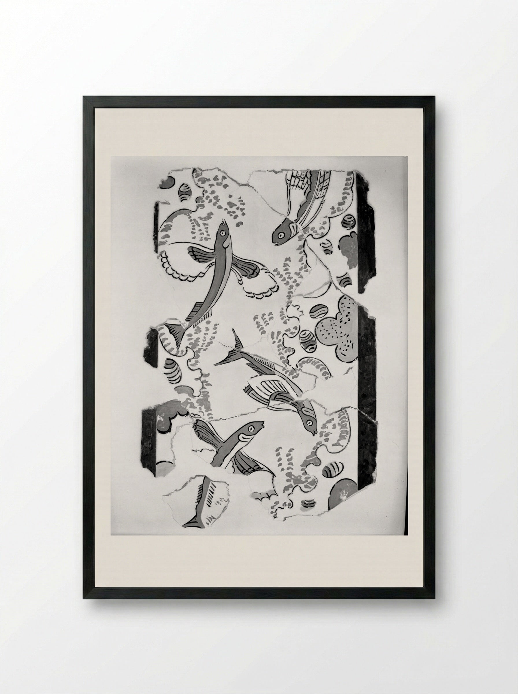 Flying Fish, after a fresco in the National Museum, Athens - Unidentified Artist - Framed Print Black