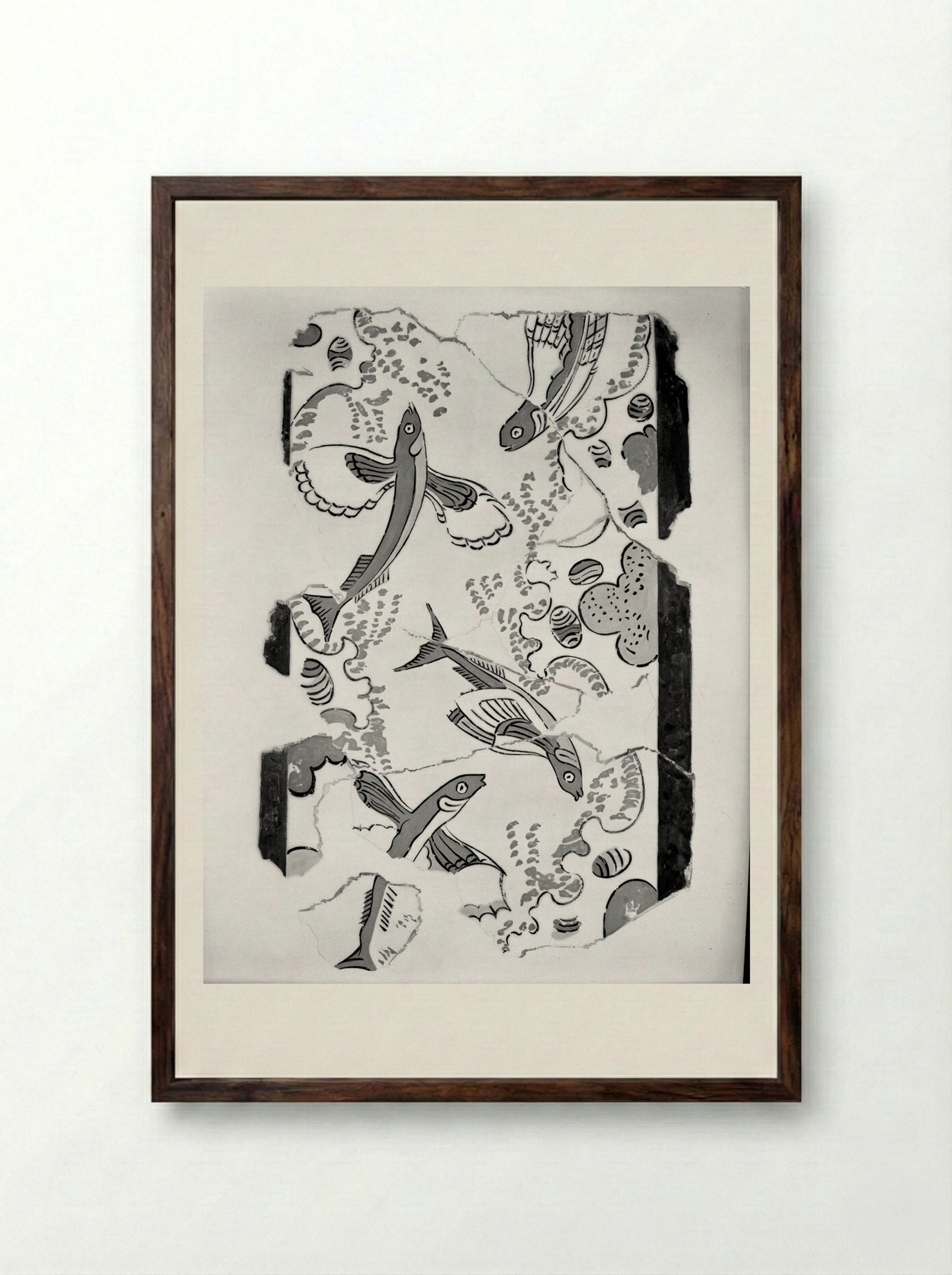 Flying Fish, after a fresco in the National Museum, Athens - Unidentified Artist - Framed Print Dark Wood