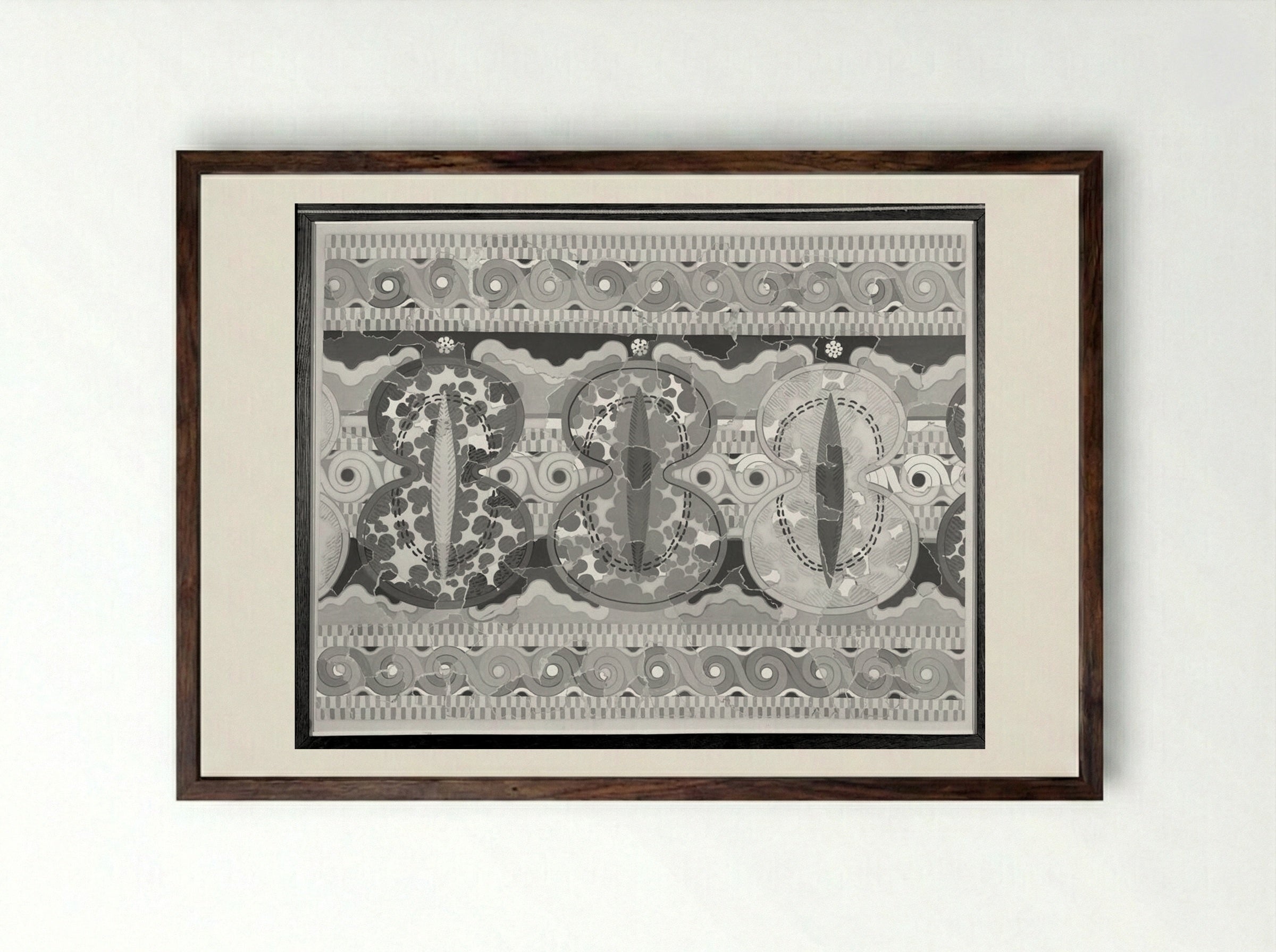 Ornamental Frieze (after a fresco from the Palace of Tiryns, Argolis) - Fine Art Print - Framed Print Dark Wood