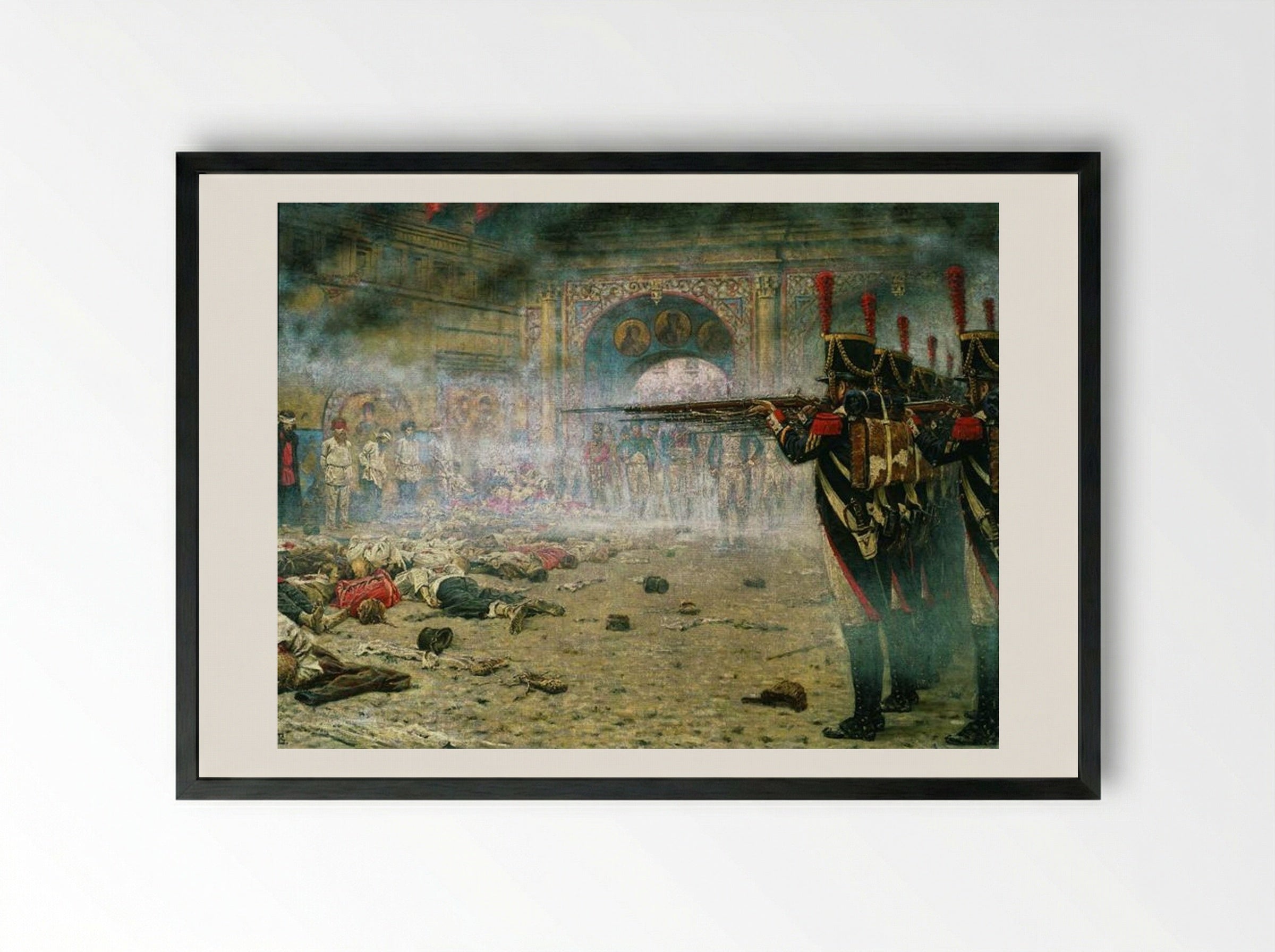 In Defeated Moscow (Arsonists or Shooting in the Kremlin) - Vasily Vereshchagin - Framed Print Black