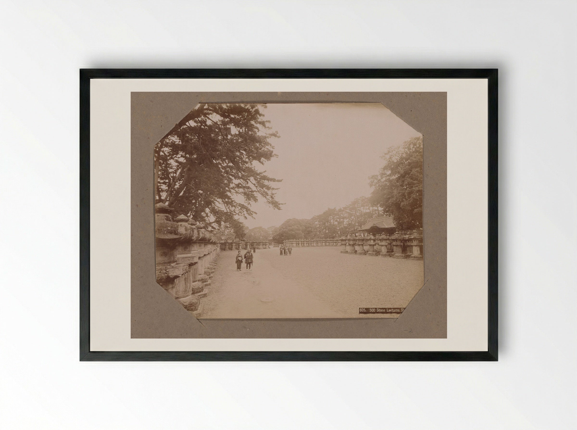 Five Hundred Stone Lanterns at Shiba Park, Tokyo - Kusakabe Kimbei - Framed Print Black