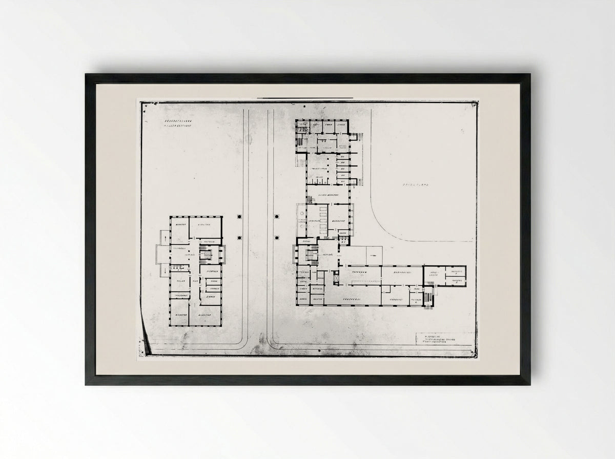 Bauhaus Building, Dessau: Basement Plan - Walter Gropius - Framed Print Black